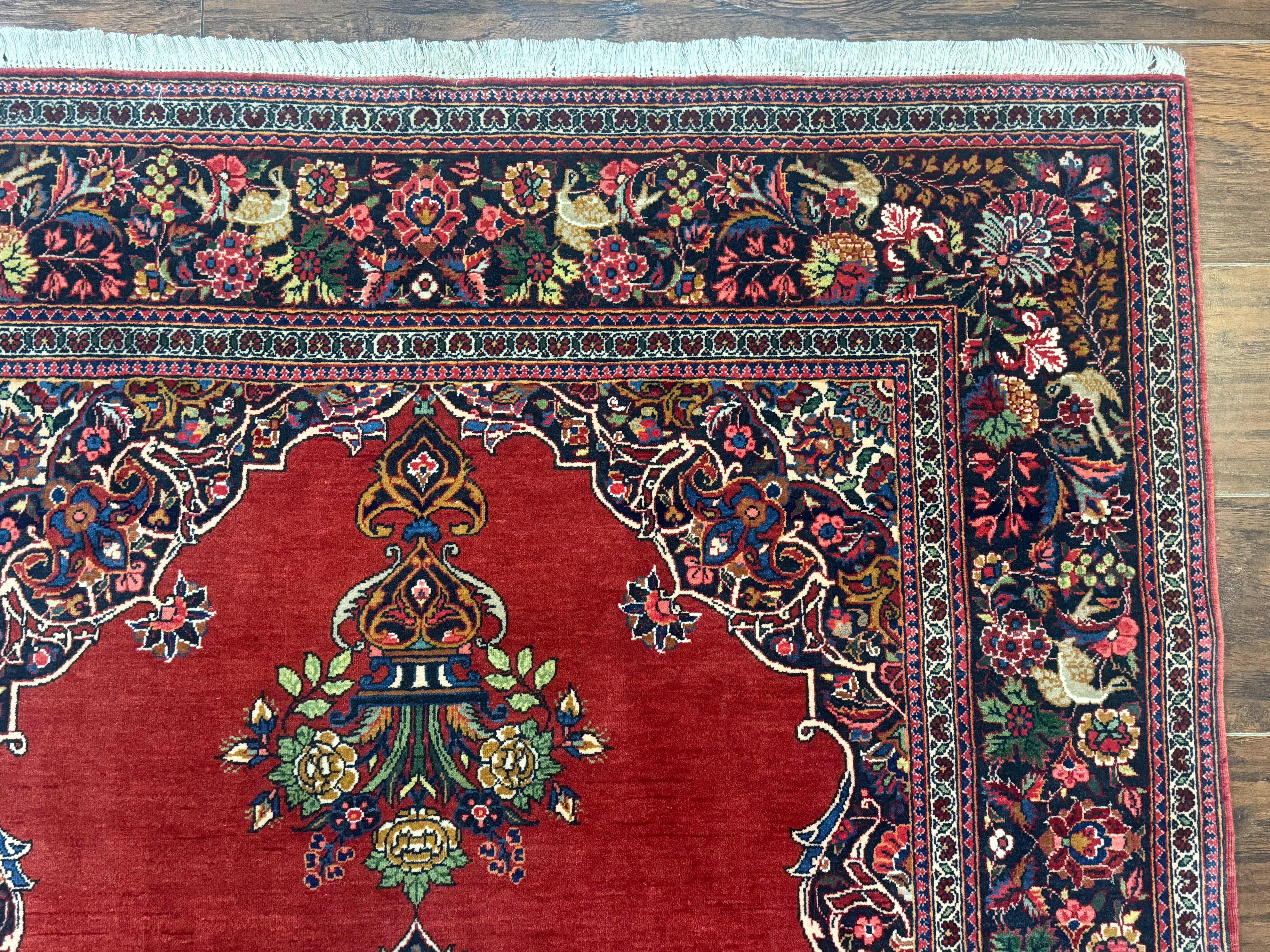 Red Persian Kashan Rug 4x6, Very Fine 260 KPSI, Red and Navy Blue Persian Carpet, Semi Open Field - Jewel Rugs