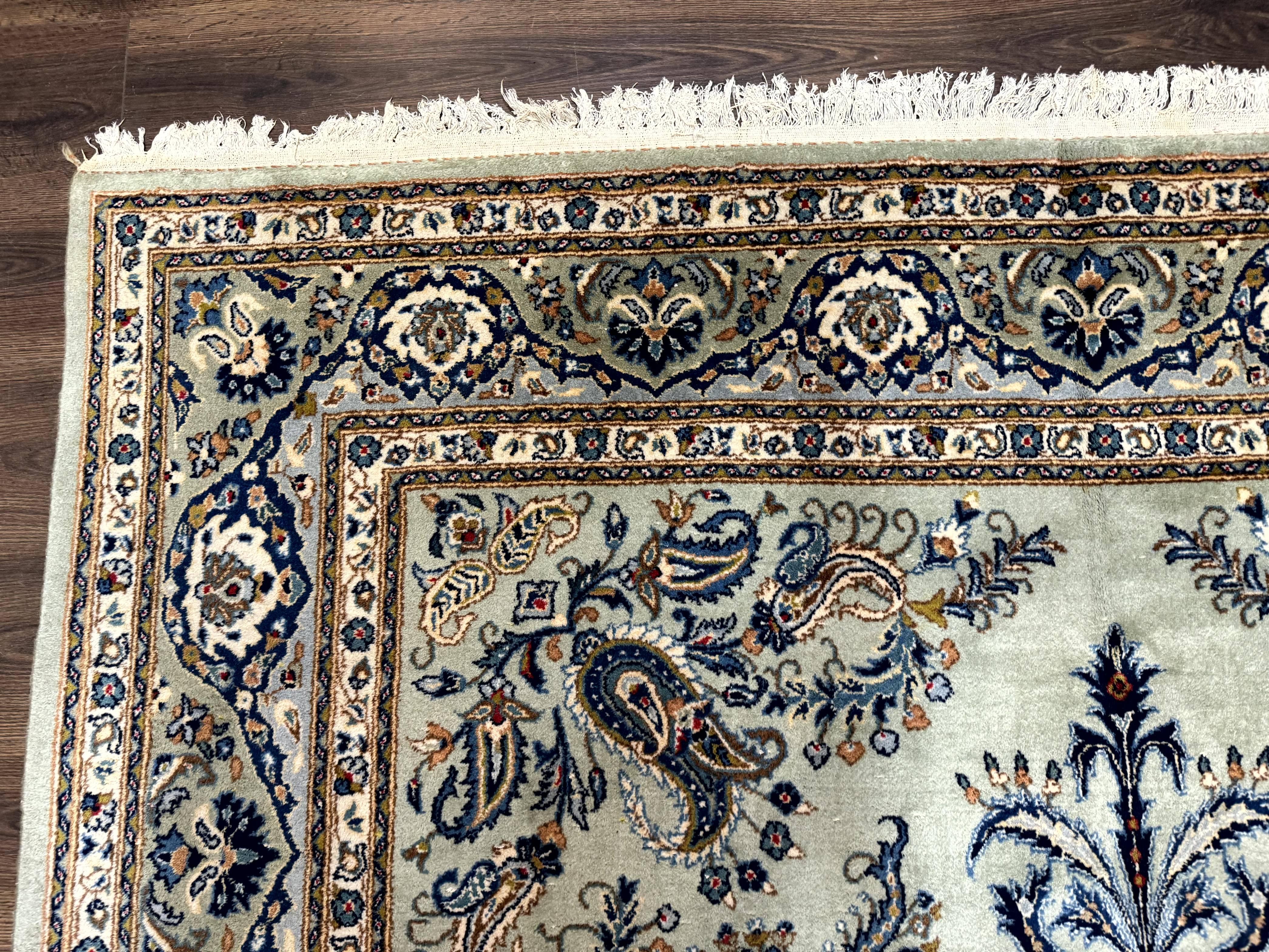 Light Green and Blue Persian Kashan Rug 7x10, Authentic Persian Carpet, Handmade, Wool - Jewel Rugs