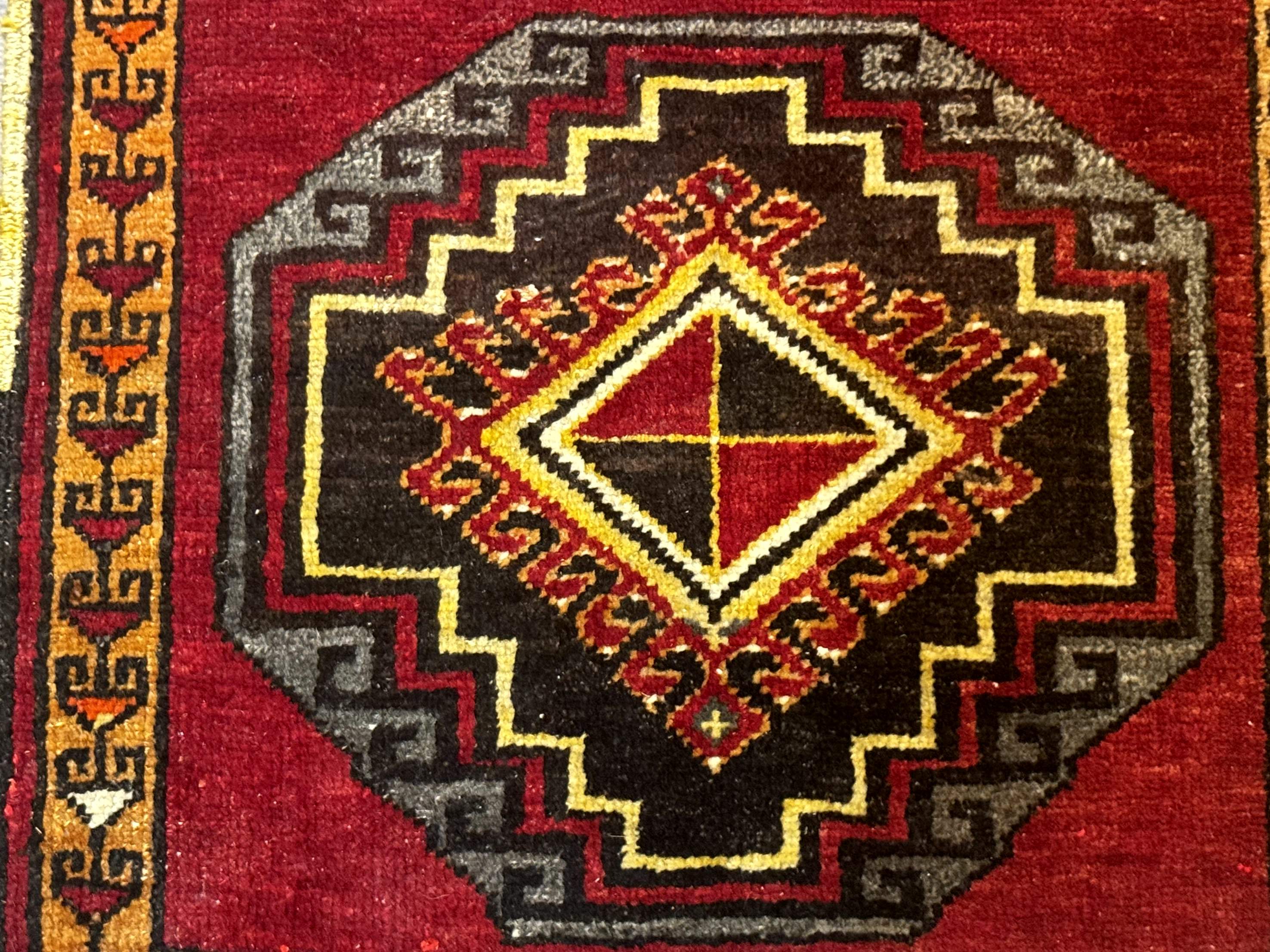 Small Antique Turkish Yastik Rug 2x3, Double Medallions, Geometric, Red, Wool - Jewel Rugs