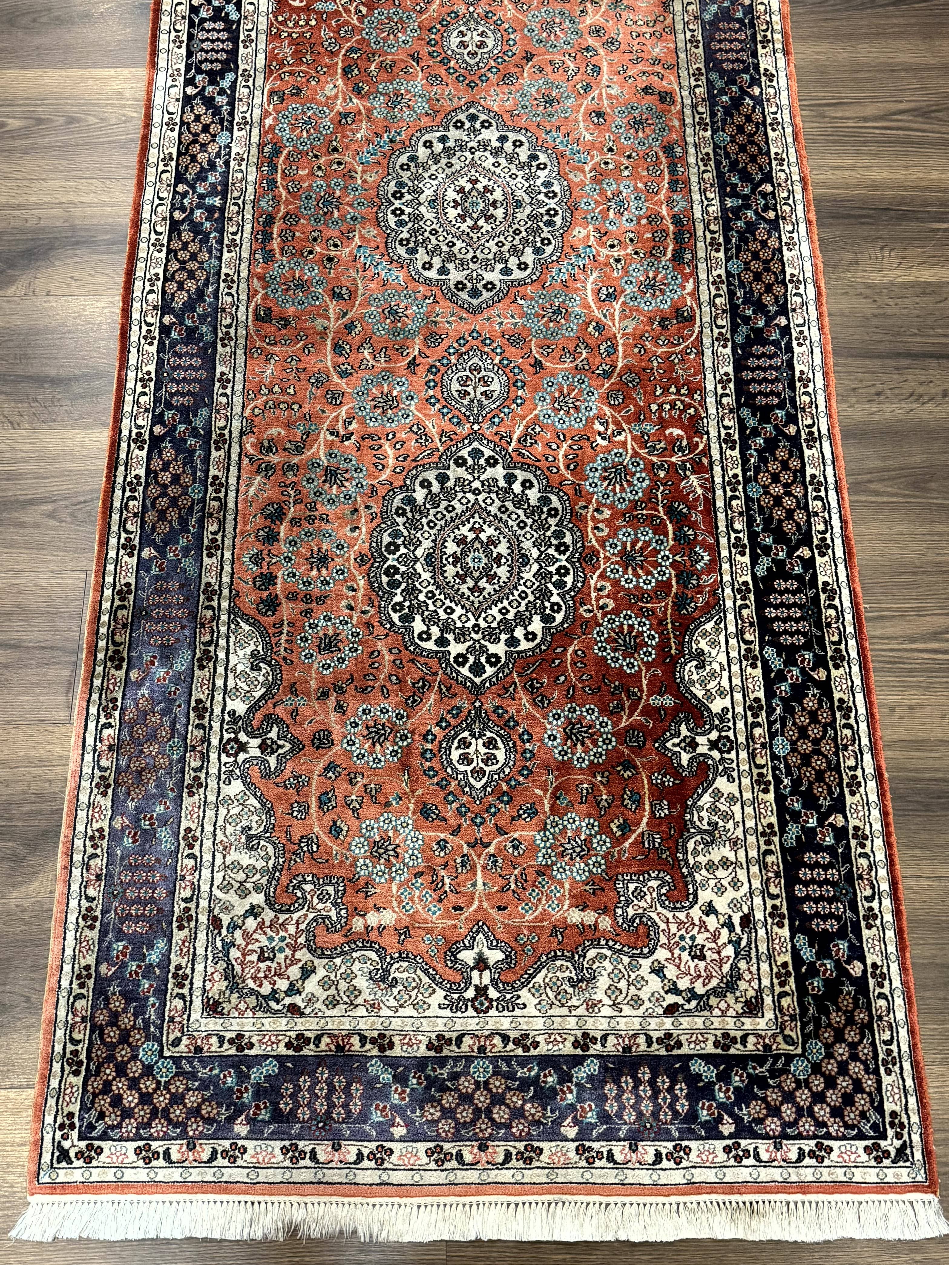 Turkish Silk Runner Rug 3x8, Short Runner Rug, Red, Floral Medallions, Very Fine 360 KPSI, 3 x 8 Runner - Jewel Rugs