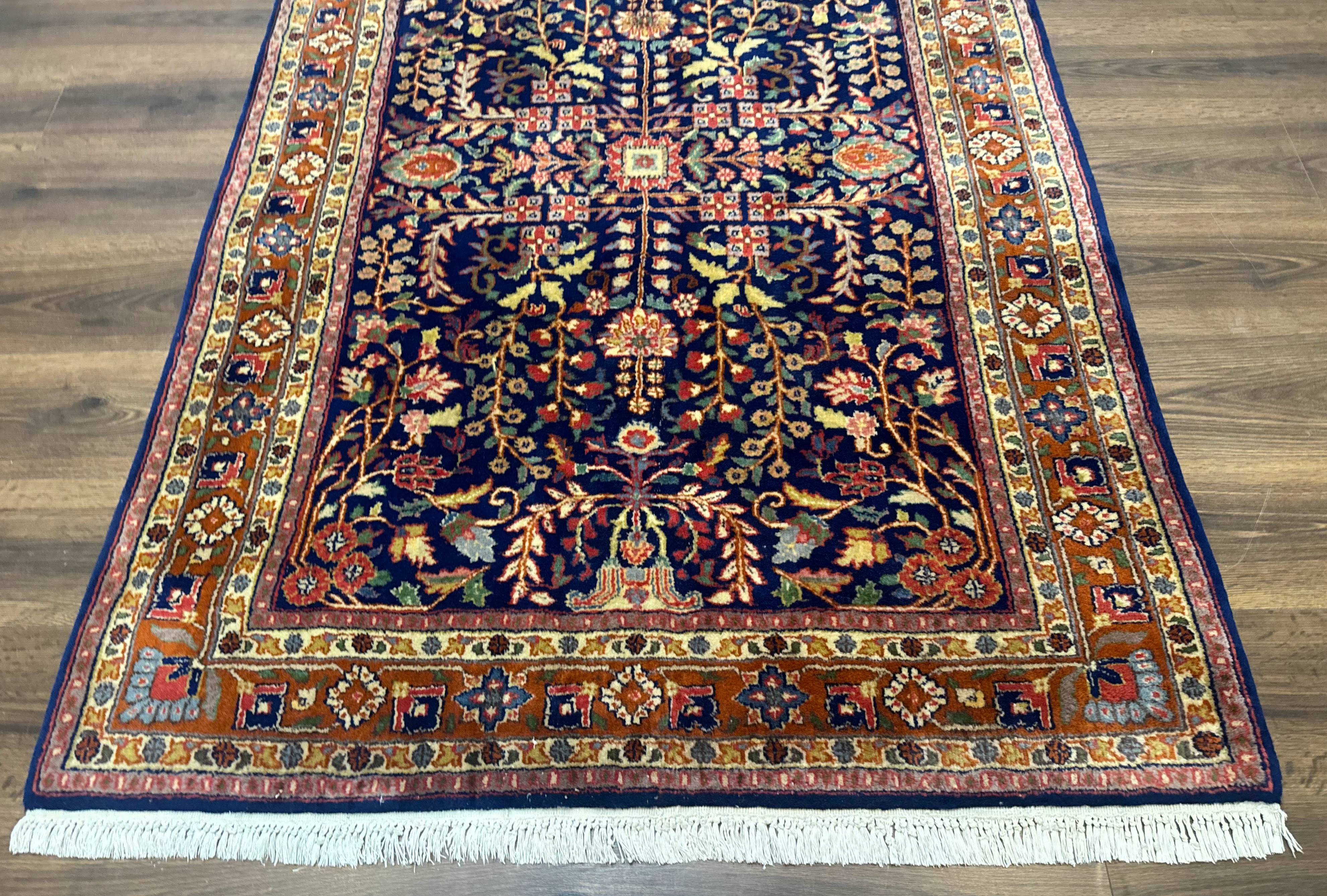 Indo Persian Sarouk Rug 4x6, Blue and Rust Red - Jewel Rugs