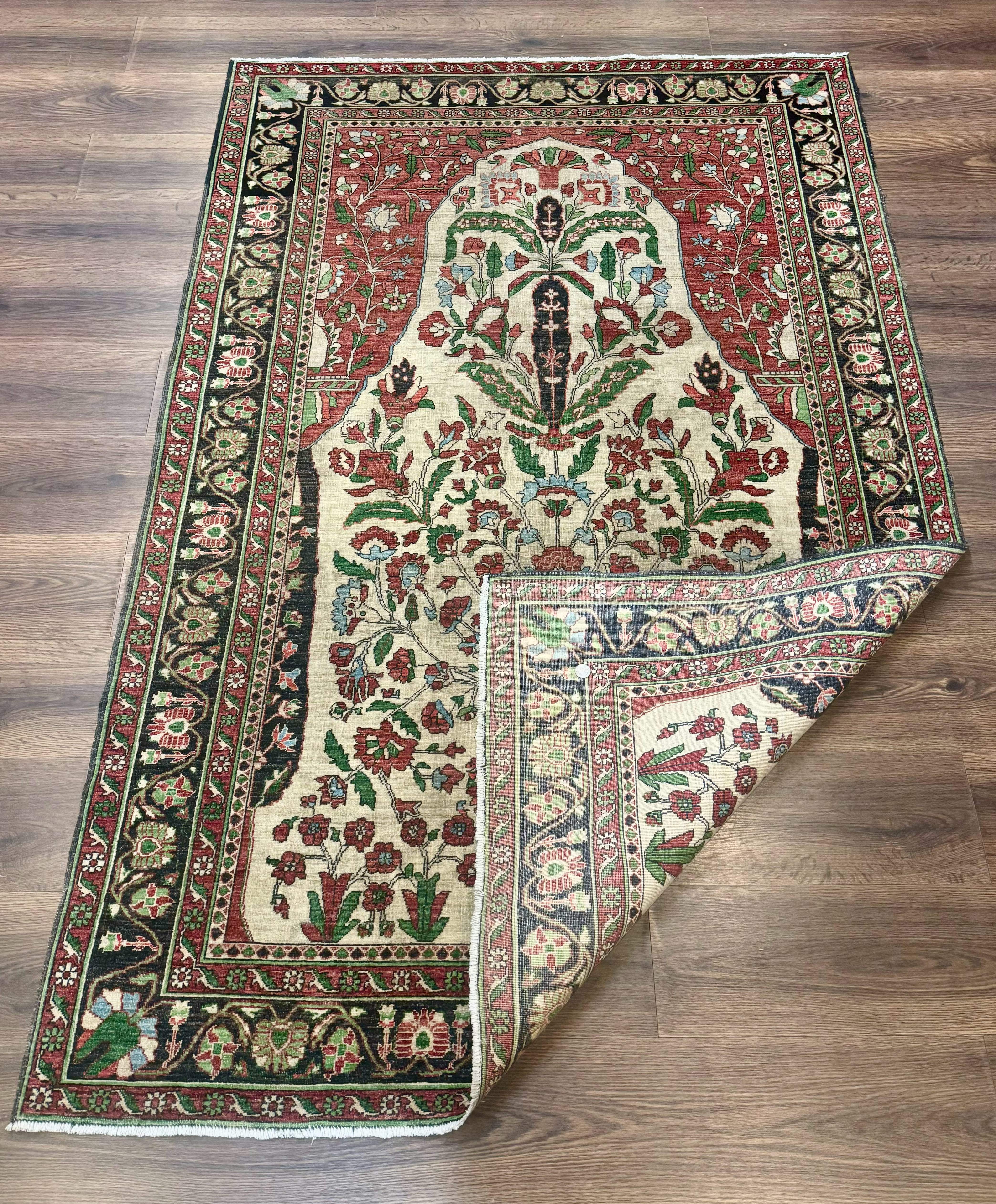 Persian Sarouk Rug 5x7 – Tree of Life Prayer Rug, Persian Vase Design - Jewel Rugs