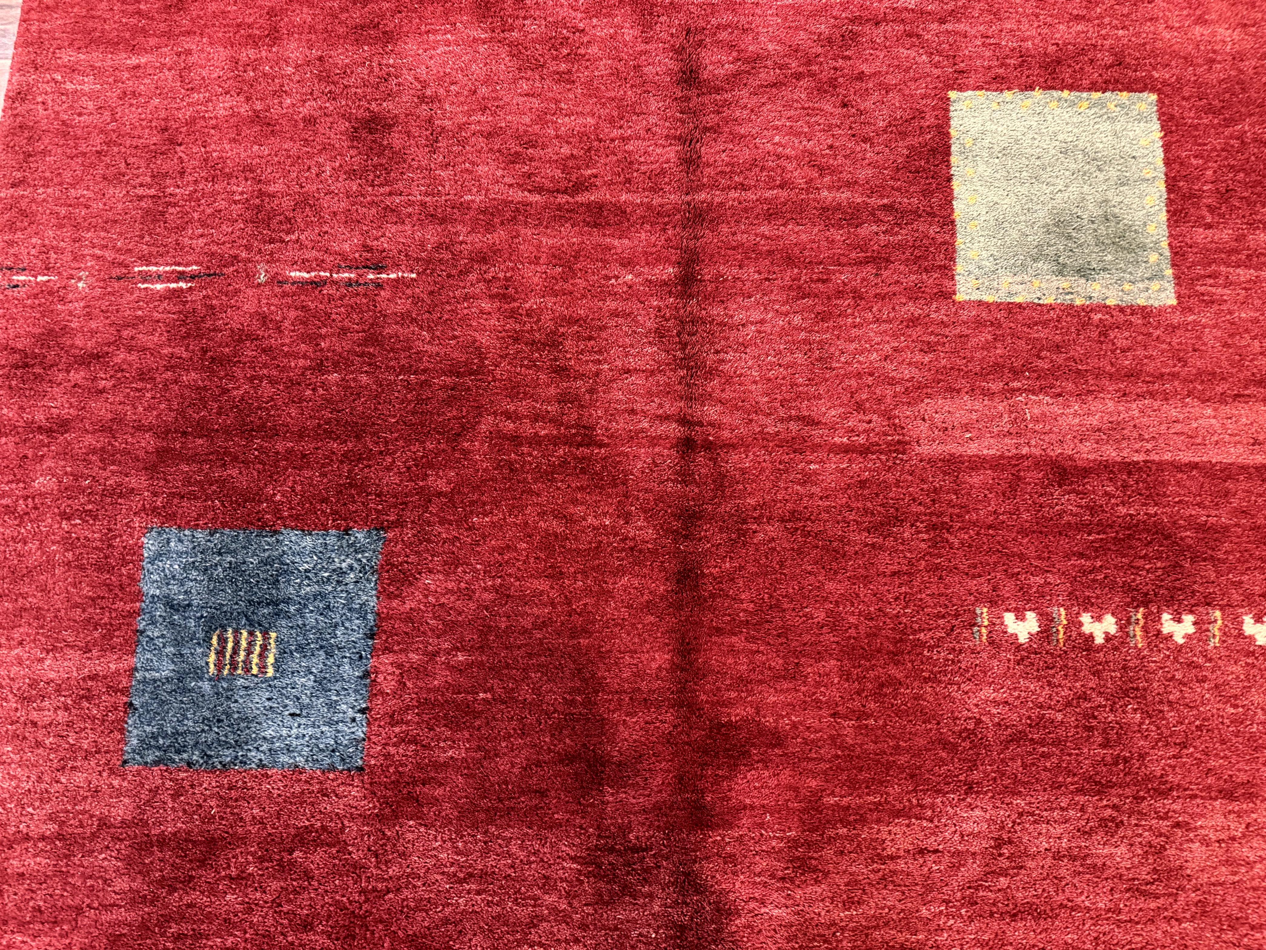 Modern Indo Persian Gabbeh Rug 7x10, Red, Tribal Area Rug - Jewel Rugs