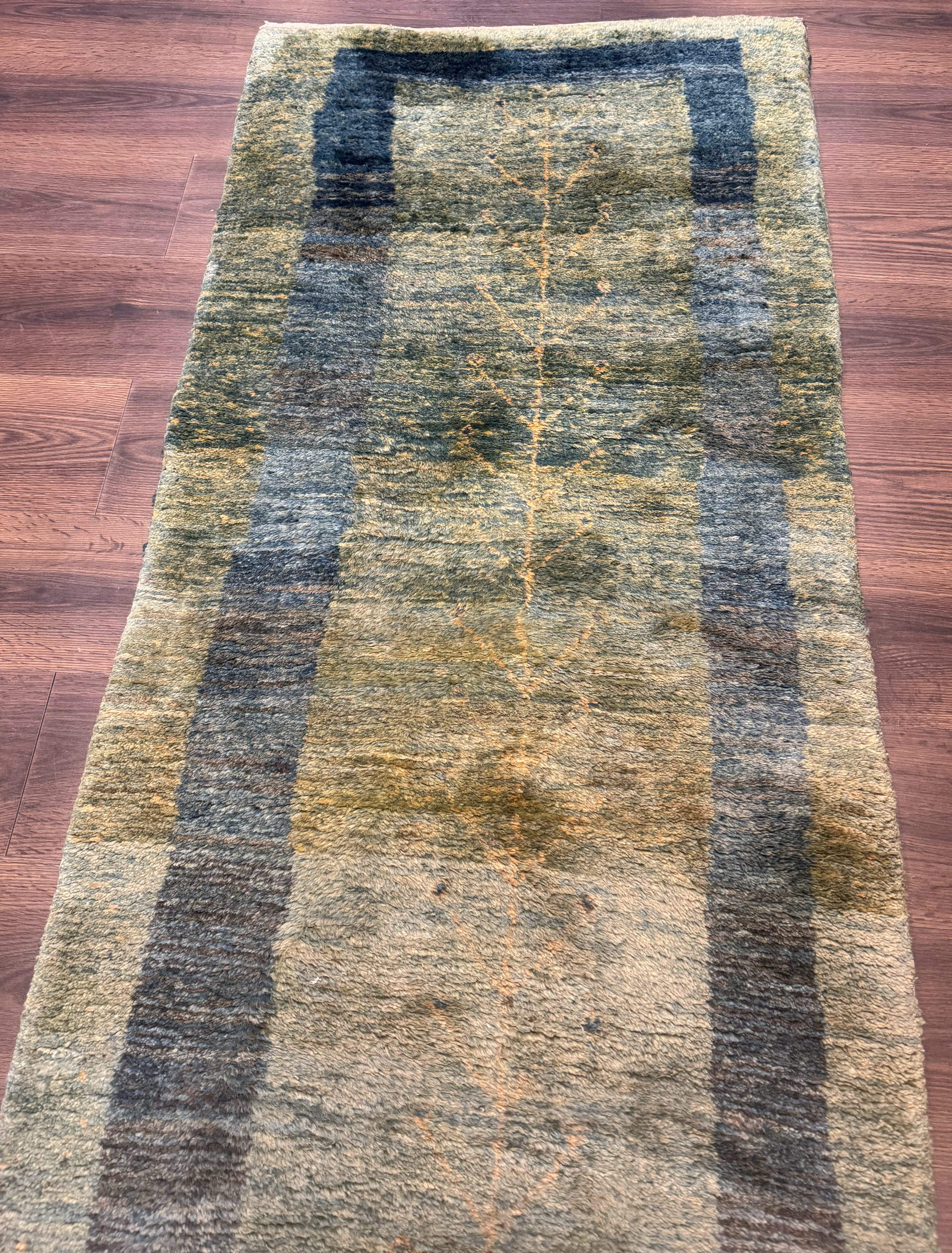 Persian Gabbeh Runner Rug 3 x 9, Green, Tribal Hallway Rug 3x9 - Jewel Rugs