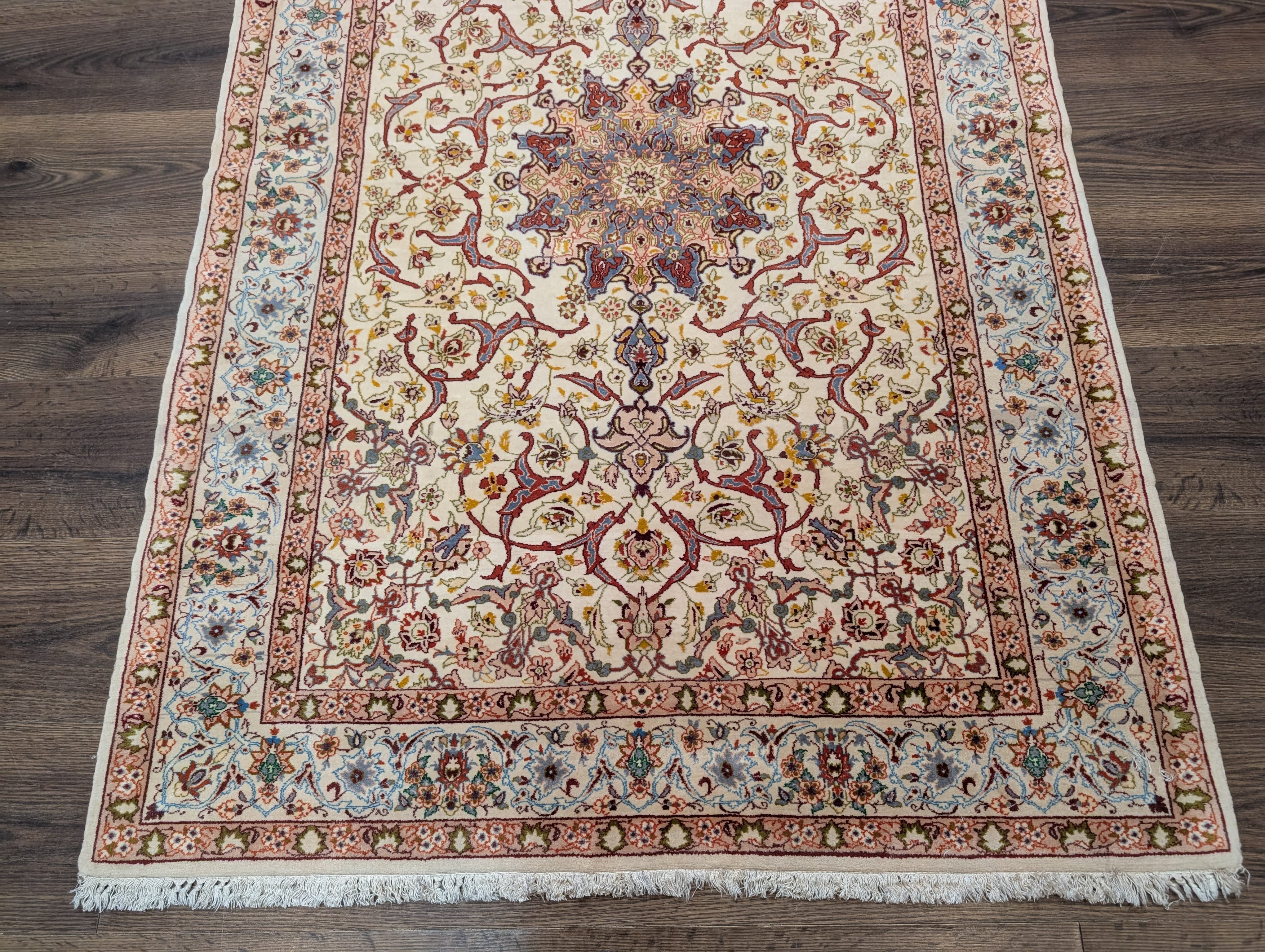 Persian Rug 4x6, Isfahan Rug, Very Fine 600 KPSI, Ivory, Hand Knotted, Silk Foundation - Jewel Rugs