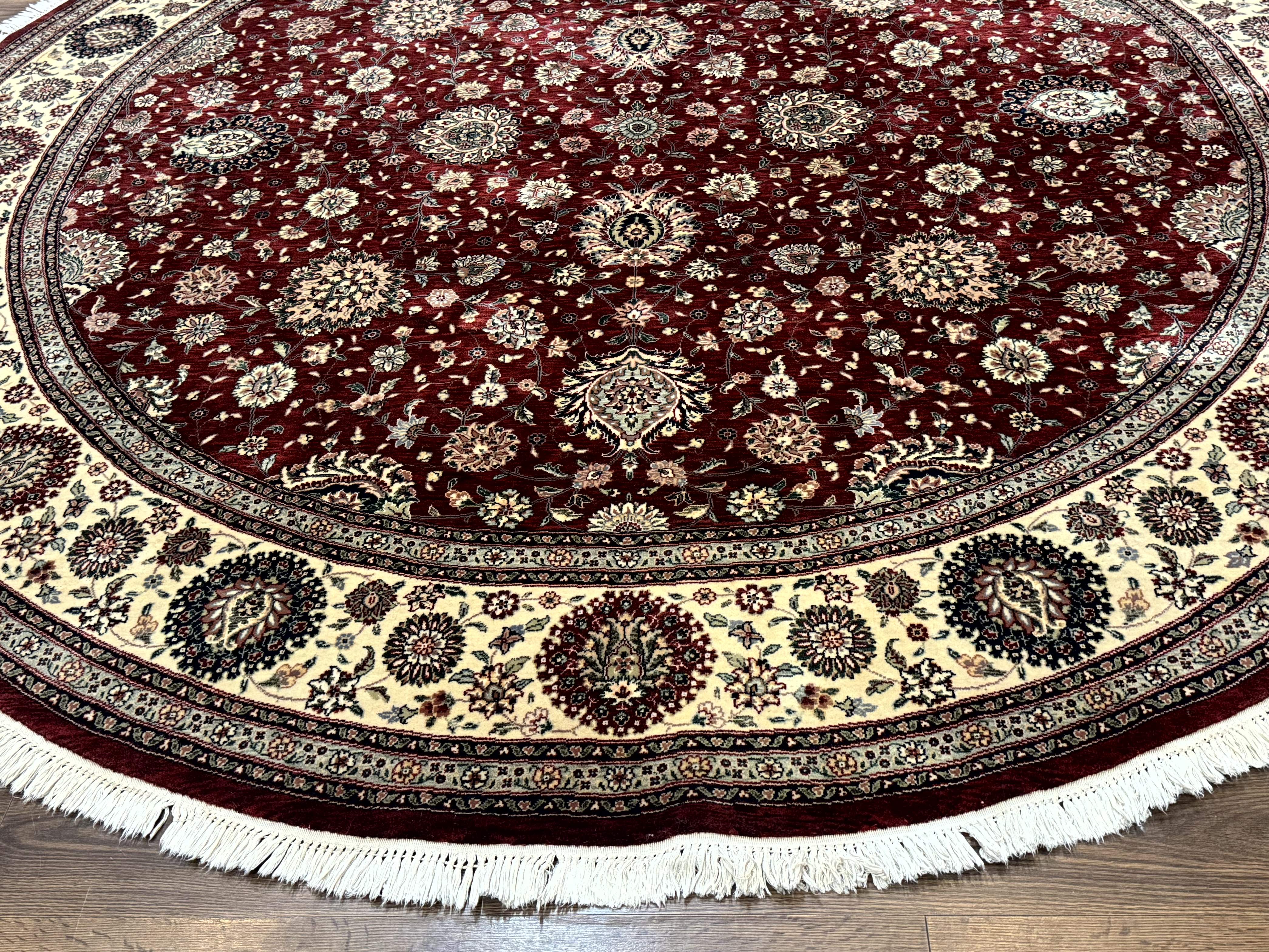 Round Sino Persian Rug 9x9, Burgundy and Cream, Floral, Wool and Silk, 9ft Round Carpet - Jewel Rugs