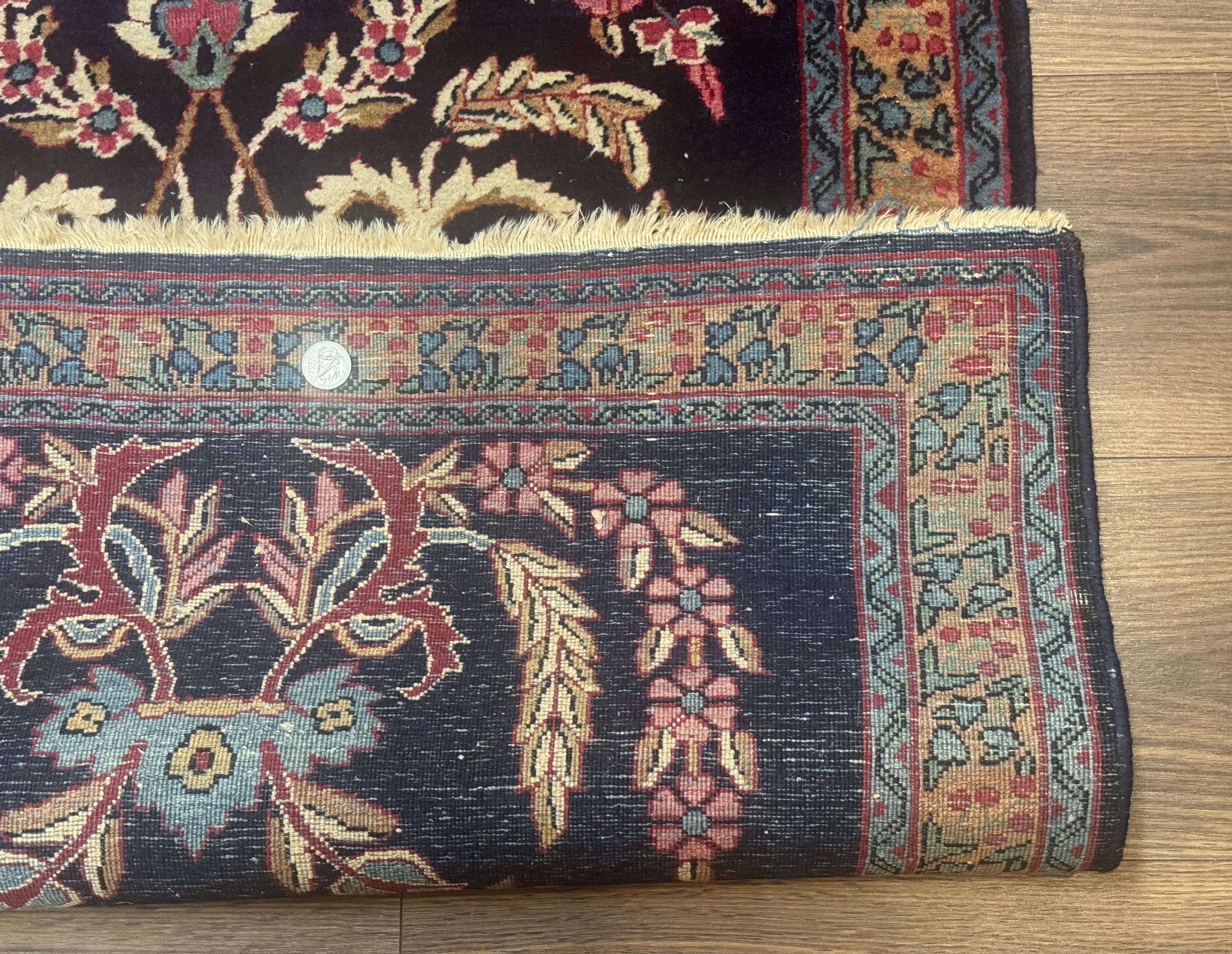 Antique Persian Kerman Rug 2.8 x 4, Navy Blue, Floral - Jewel Rugs