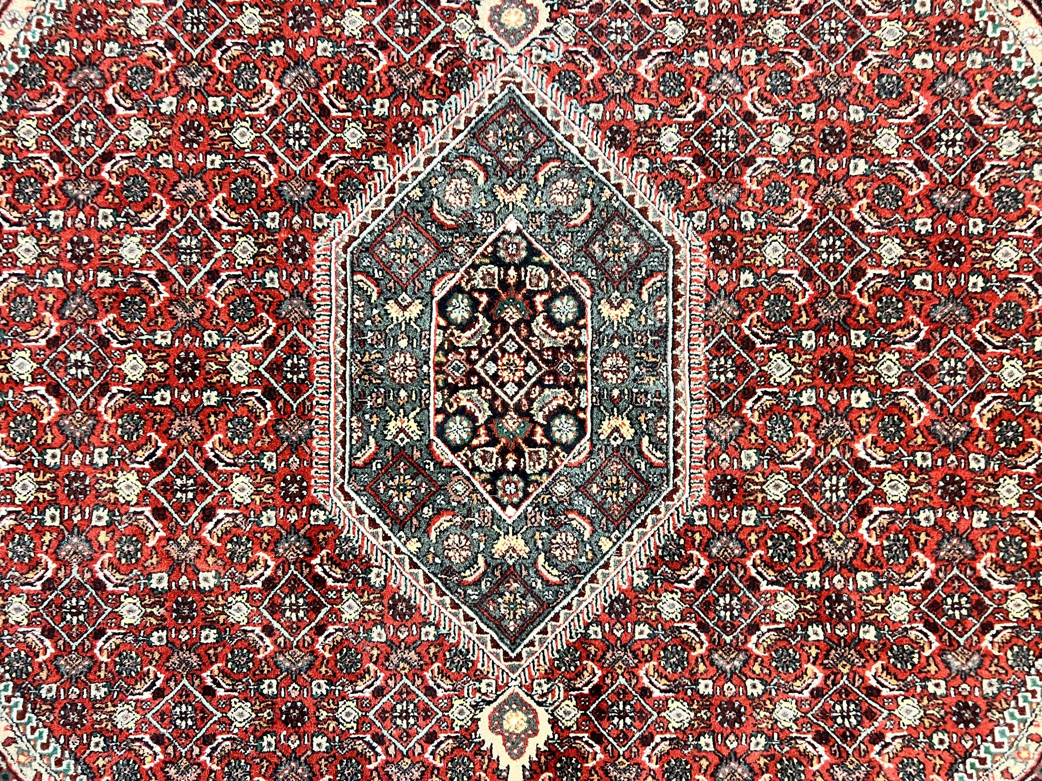 Round Rug 8x8 ft, Indo Persian Bidjar Rug, Indian Rug 8 x 8, Red & Black, Hand Knotted Round Rug, Vintage Rug, Mahi Herati Wool Rug - Jewel Rugs