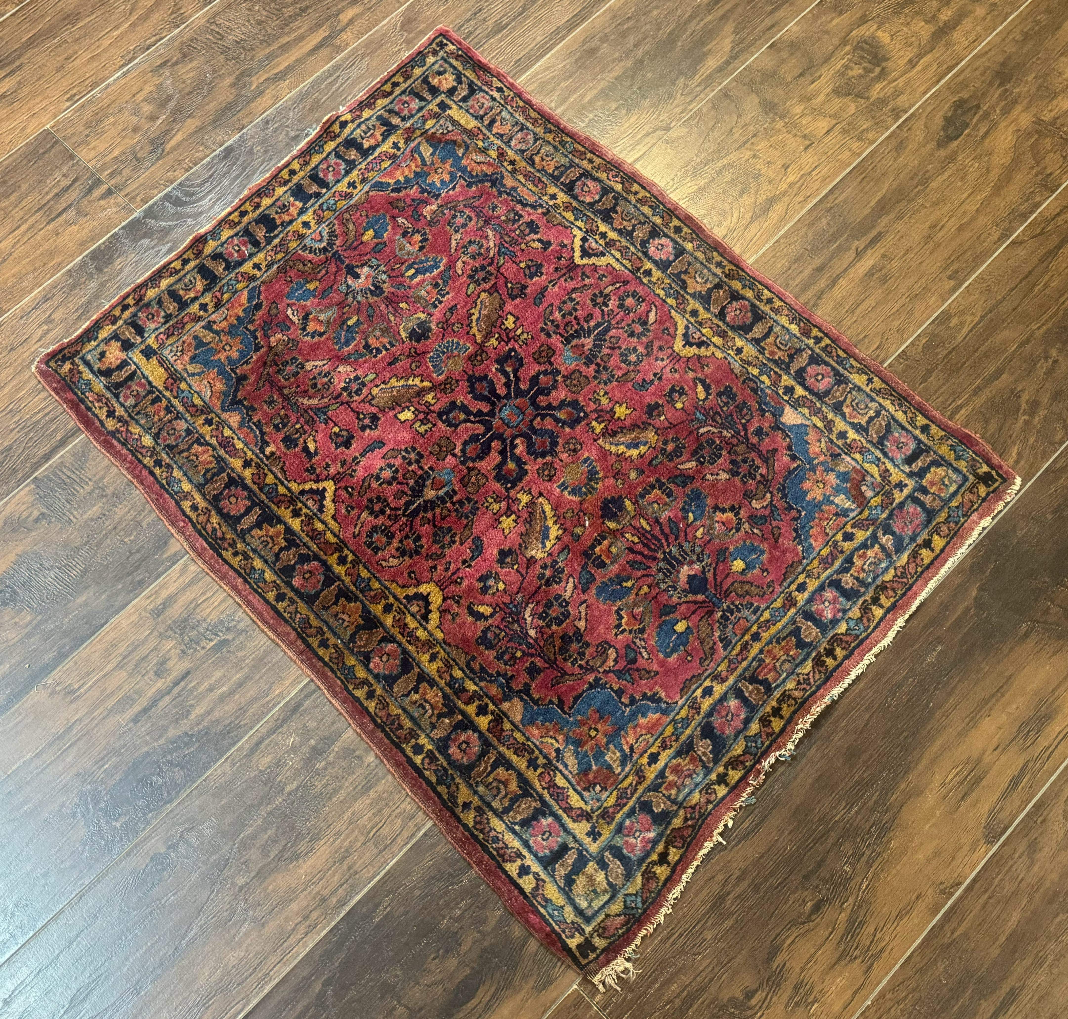 Antique Persian Sarouk Rug 2x3 – Red, Hand-Knotted Wool Accent Rug - Jewel Rugs