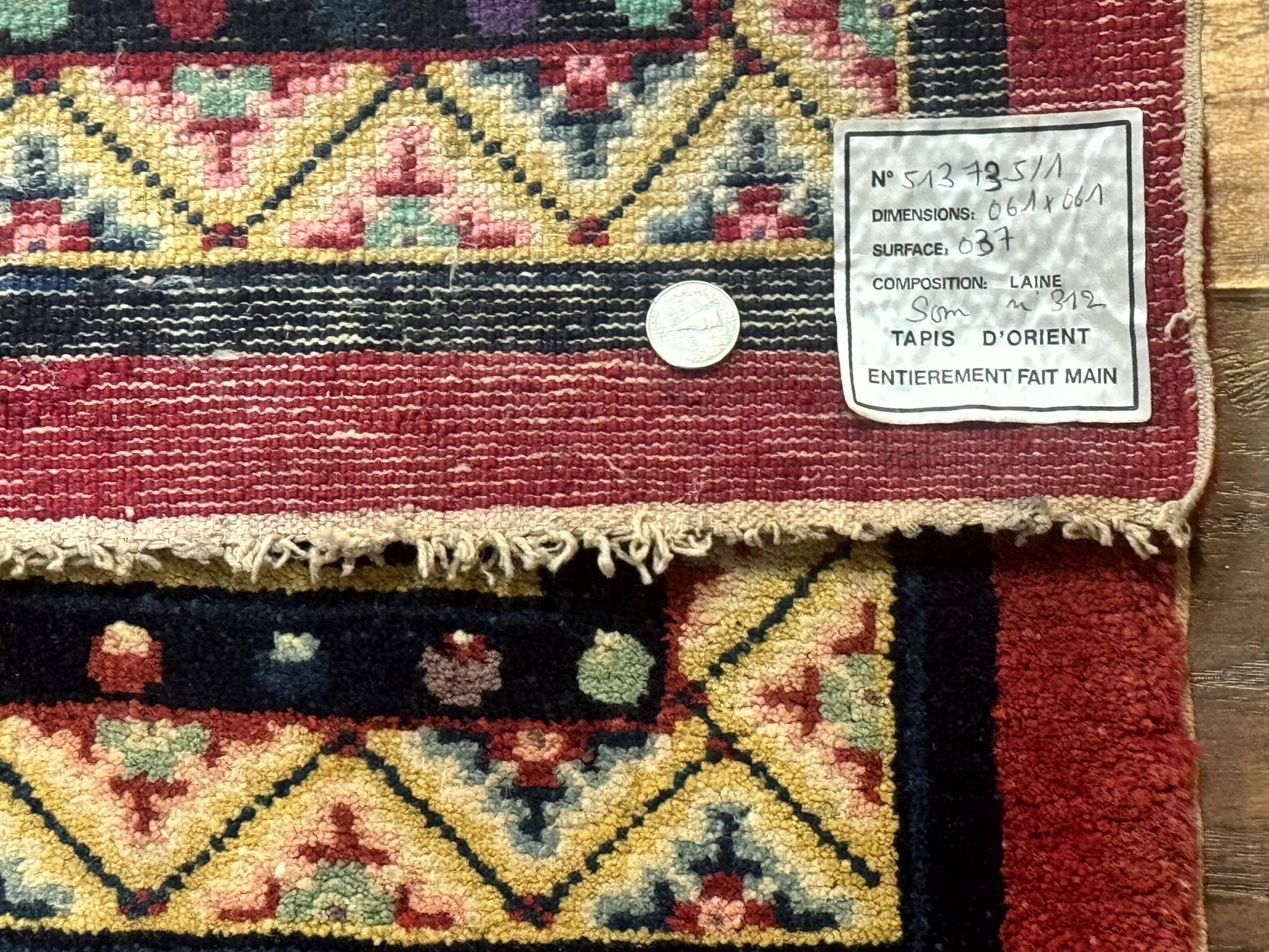 Antique Small Chiense Square Rug 2x2 ft, Wool Chinese Rug - Jewel Rugs