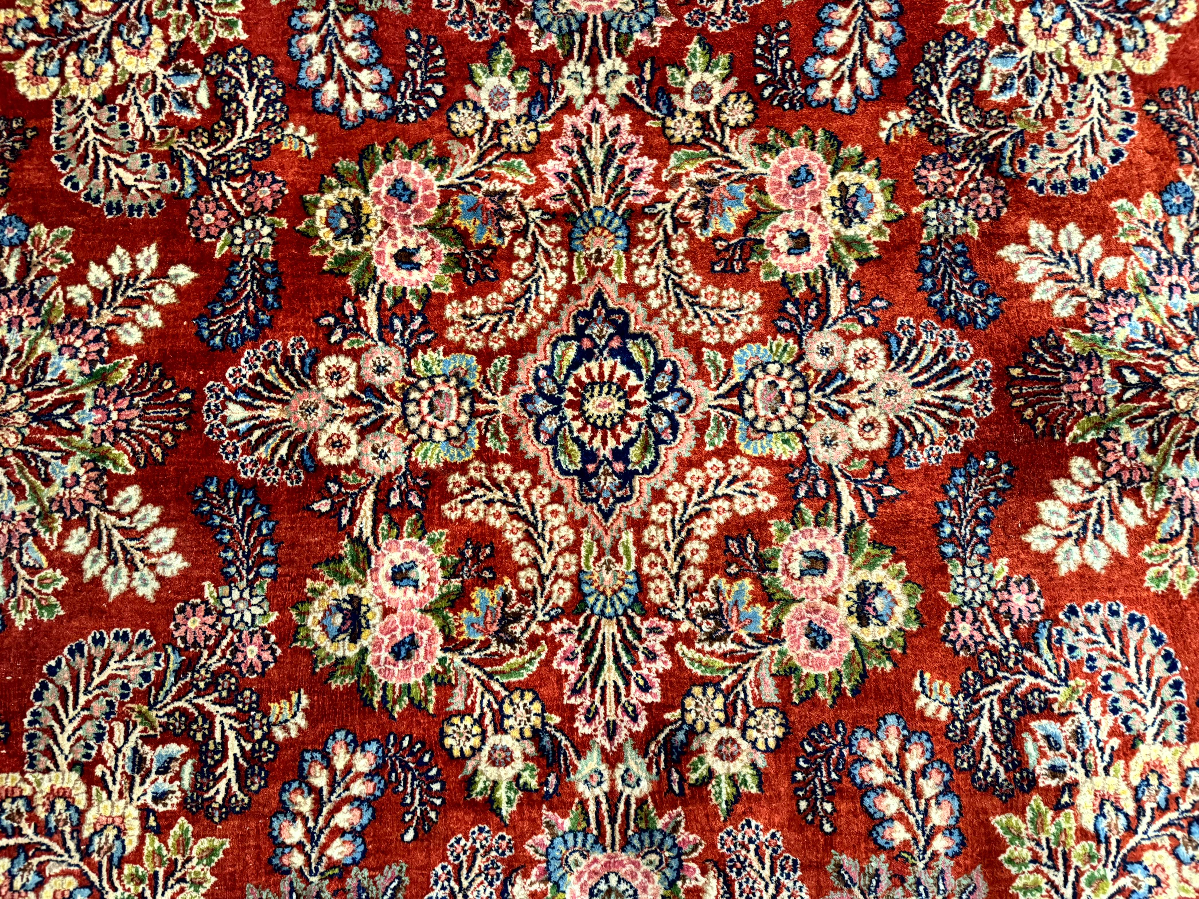 Persian Sarouk Rug 9x14 – Red and Navy, Floral Allover - Jewel Rugs