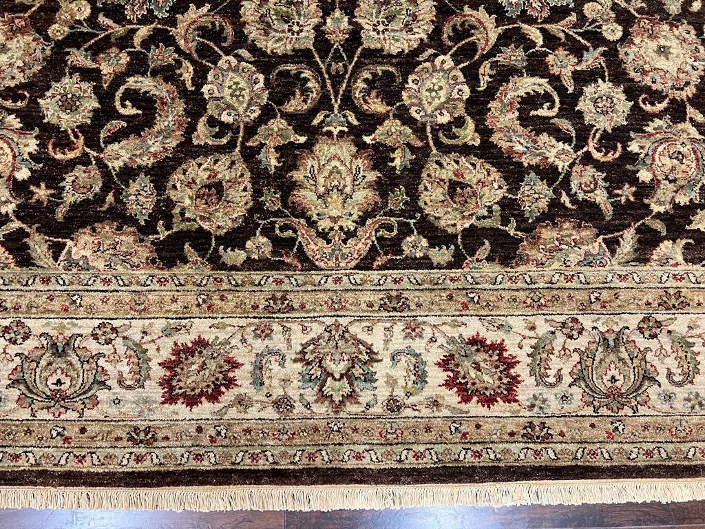 Indo Persian Rug 9x12, Vintage Indian Oriental Carpet 9 x 12 ft, Brown and Cream Hand Knotted Area Rug, Floral Allover Wool Traditional Rug - Jewel Rugs