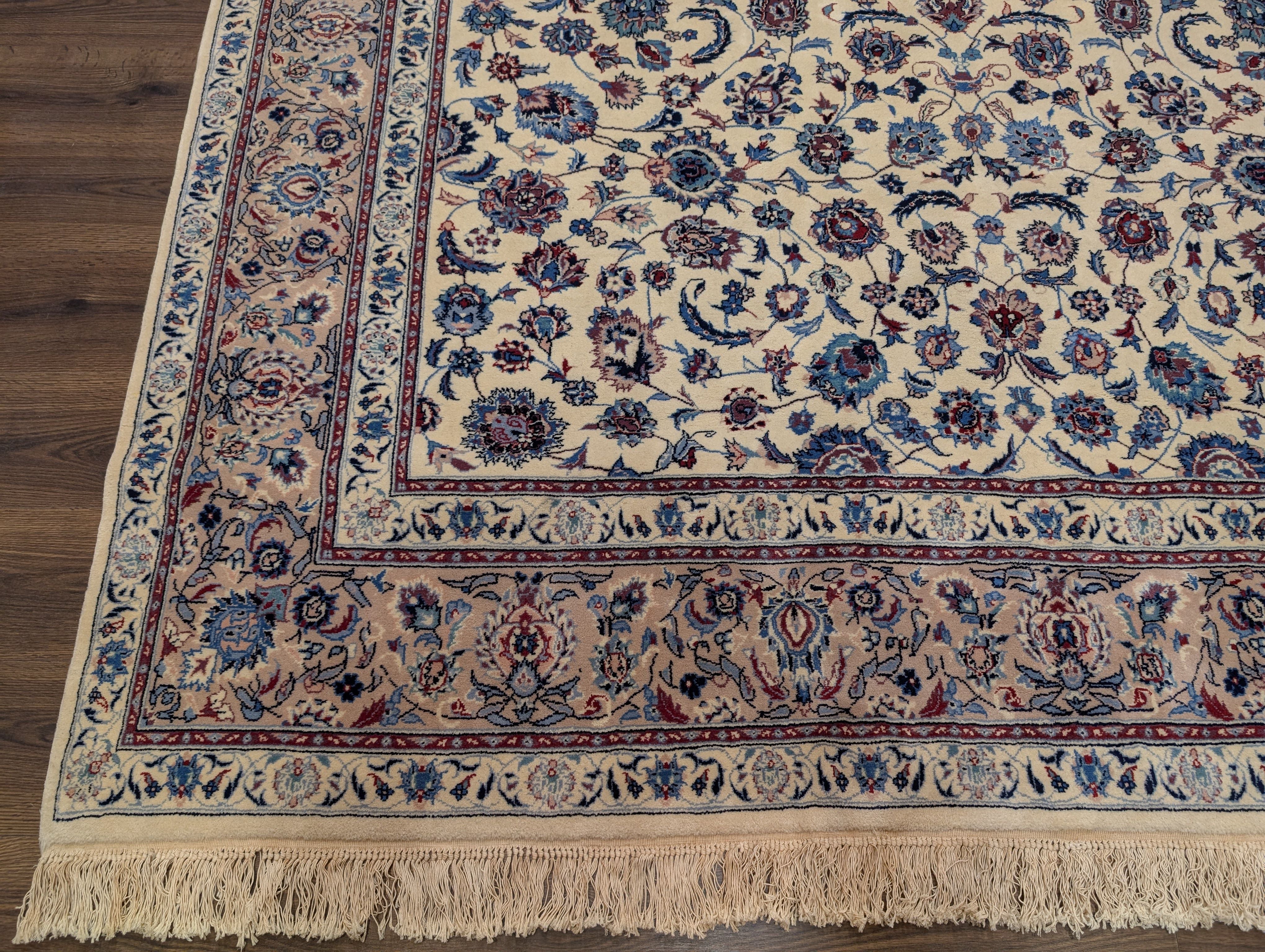 Sino Persian Rug 8x10, Ivory and Blue, Fine Hand Knotted Traditional Oriental Carpet 210 KPSI - Jewel Rugs