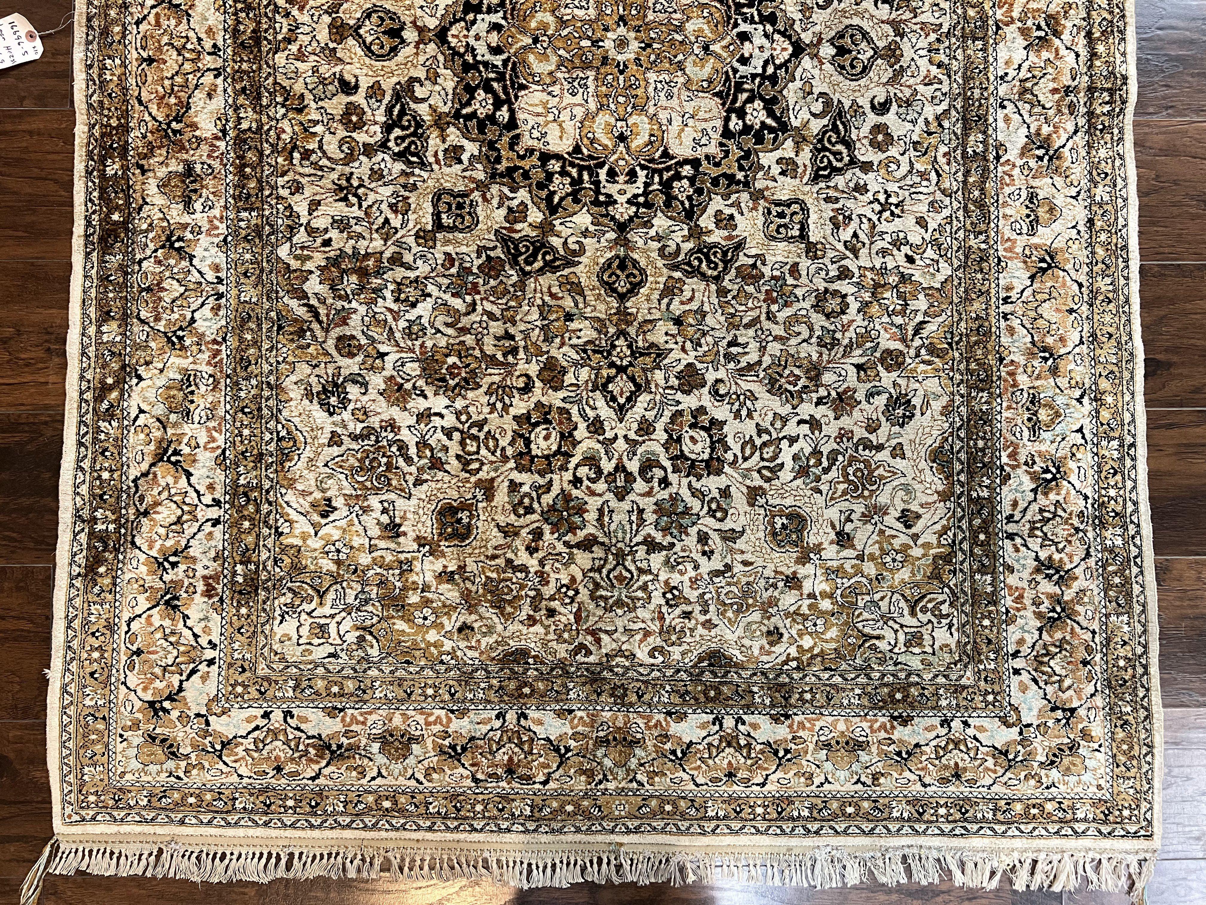 Persian Qum Silk Rug, Floral Medallion, Very Fine 60 Raj 475 KPSI, Handmade Hand Knotted Oriental Carpet, Silk on Silk - Jewel Rugs