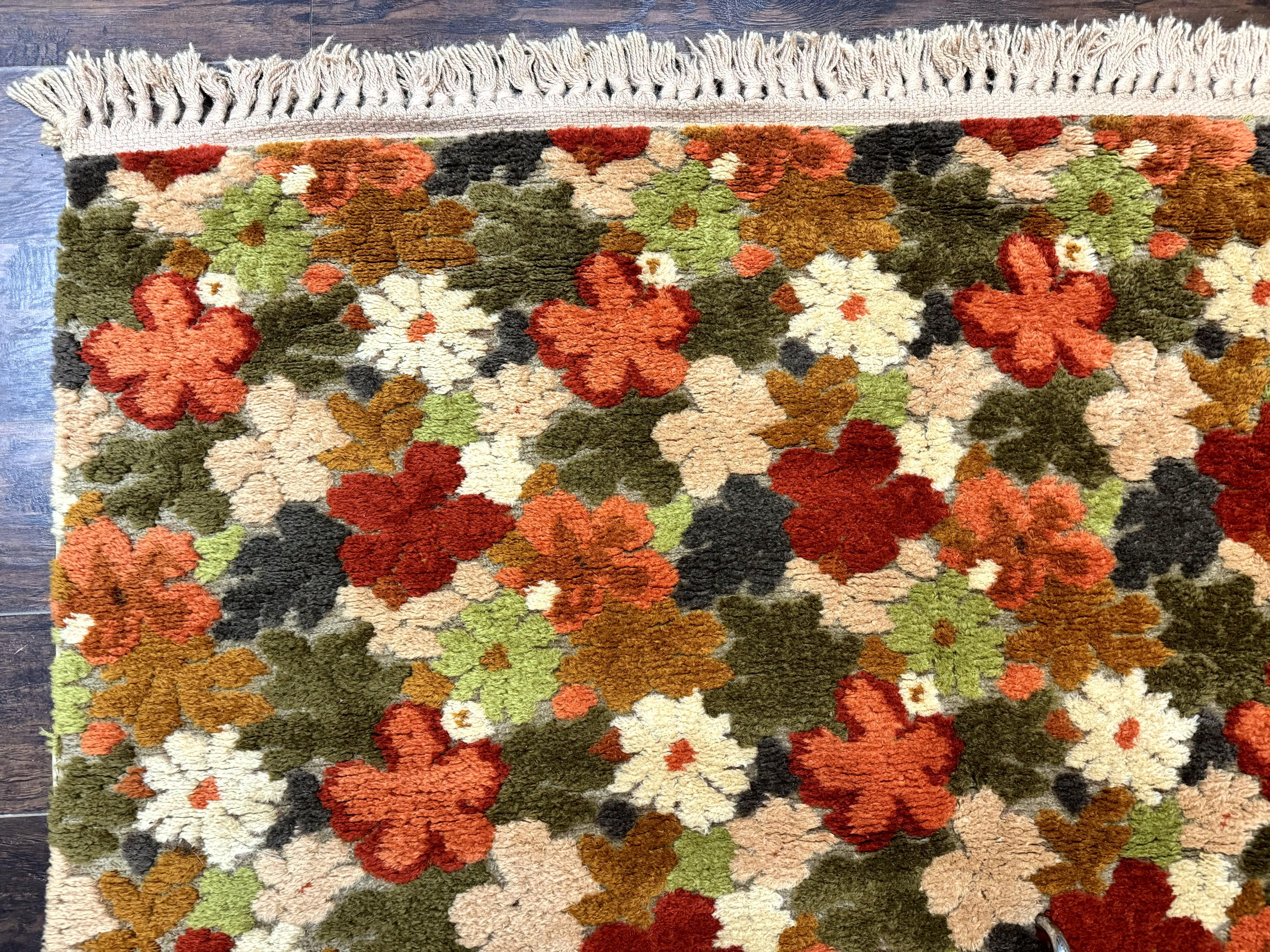 Floral Rug 6x9, Orange Green Beige, Vintage, Wool - Jewel Rugs