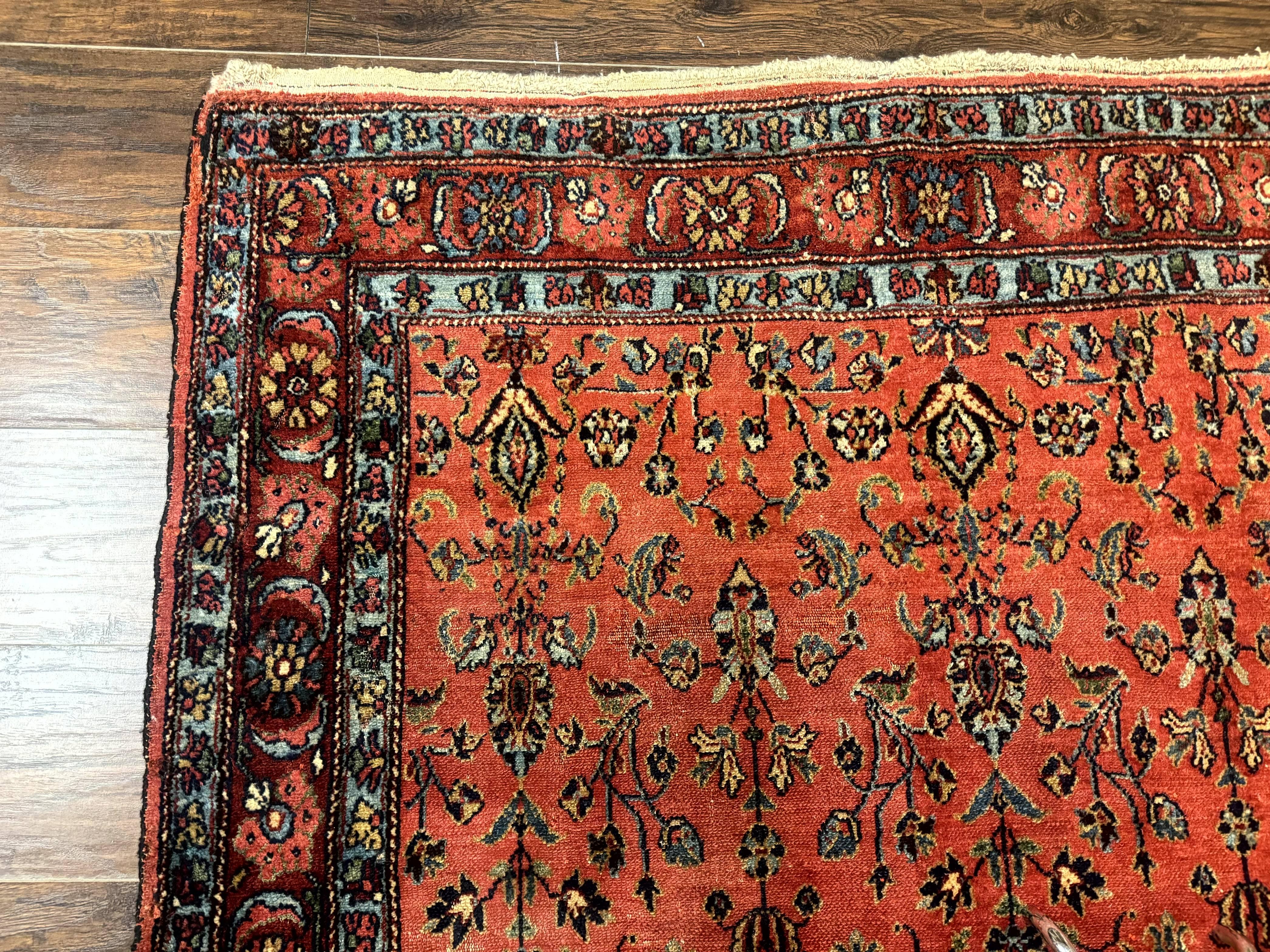 Antique Persian Tribal Rug 5 x 6.6, Tomato Red, Hamadan Angelas Rug - Jewel Rugs
