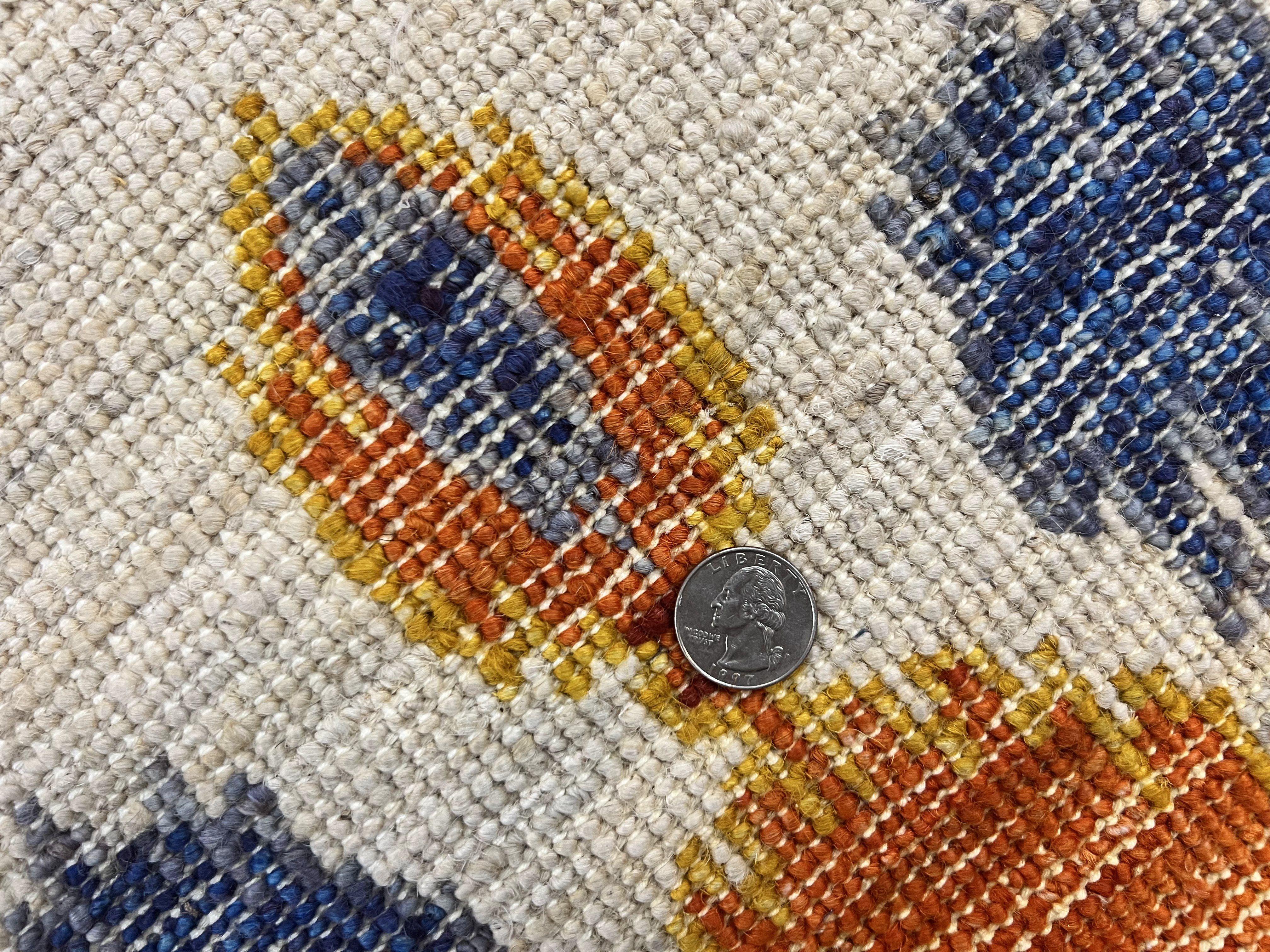 Modern Handmade Wool Rug 8x10, Oatmeat Orange Blue - Jewel Rugs