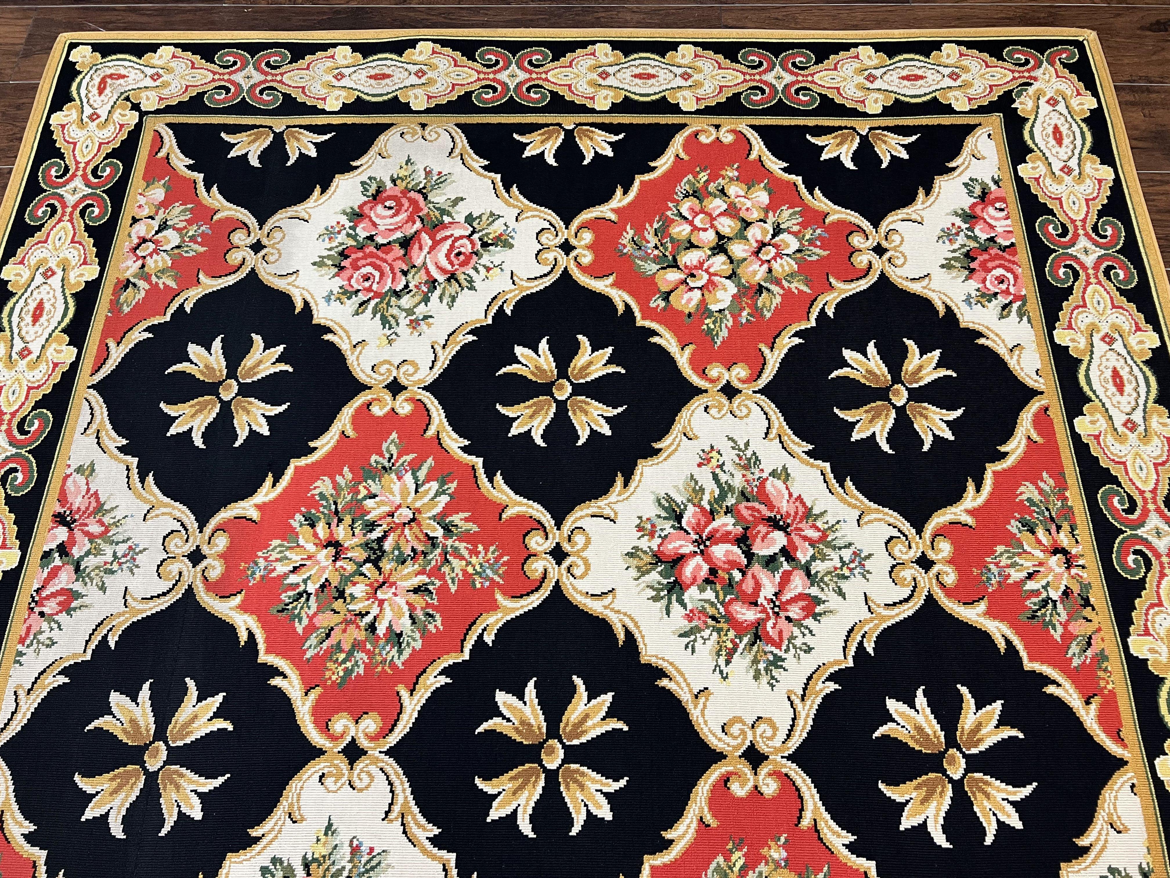 Wide Runner Rug 6x17 ft, Custom Made Vintage Stark Carpet 6 x 17 ft, Red Black Ivory, Corridor Hallway Rug, European Panel Design, Floral - Jewel Rugs