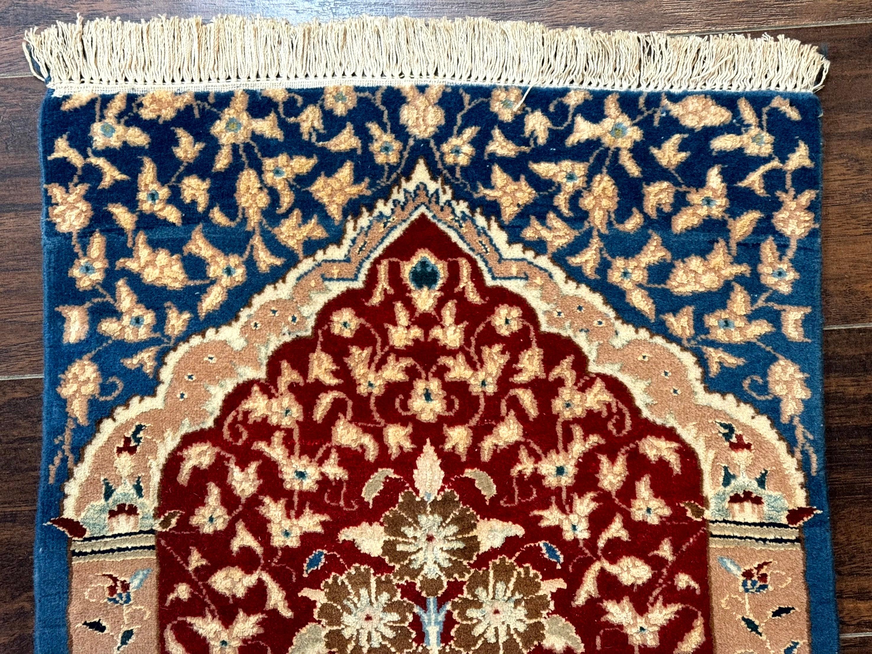 Small Persian Nain Rug, Persian Vase Tree of Life Design, Red and Blue, Very Fine 260 KPSI, Wool and Silk Highlights - Jewel Rugs