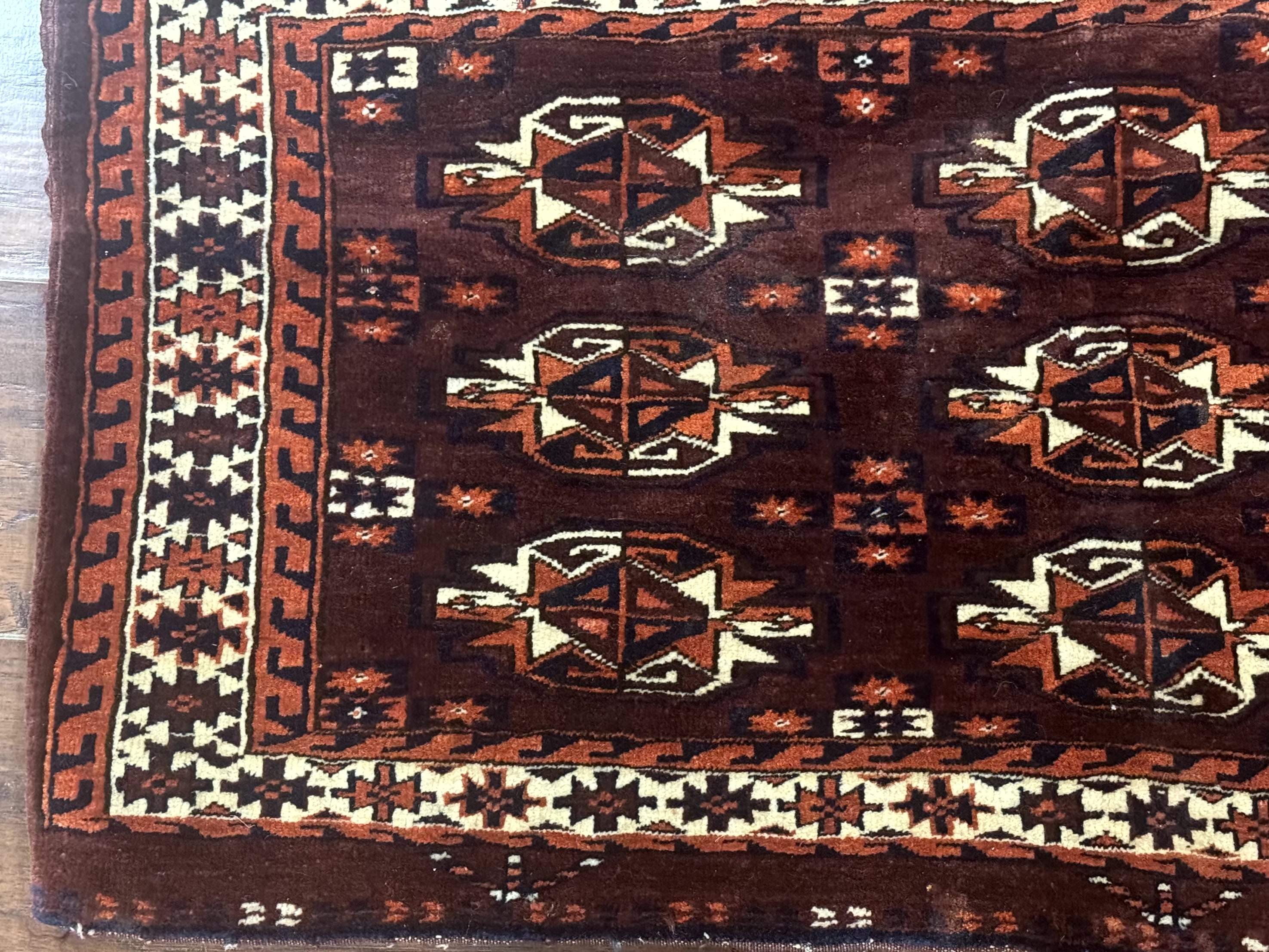 Persian Turkoman Yamud Cushion Cover Rug 3x4 – Burgundy and Ivory, Hand-Knotted Wool Antique - Jewel Rugs