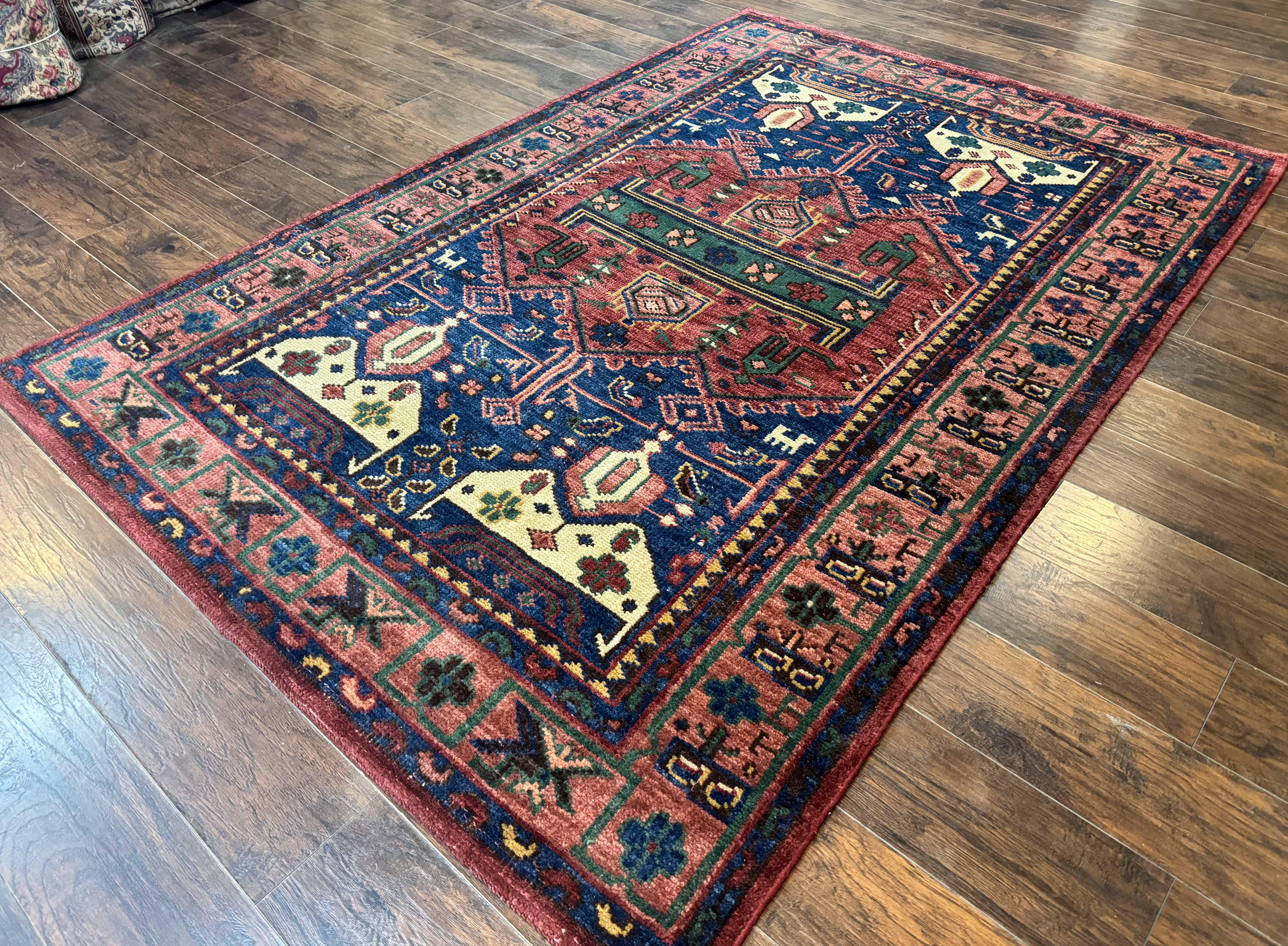 Persian Tribal Heriz Design Rug 6x9, Pottery Barn Rug, Hand Knotted Wool Vintage Rug - Jewel Rugs