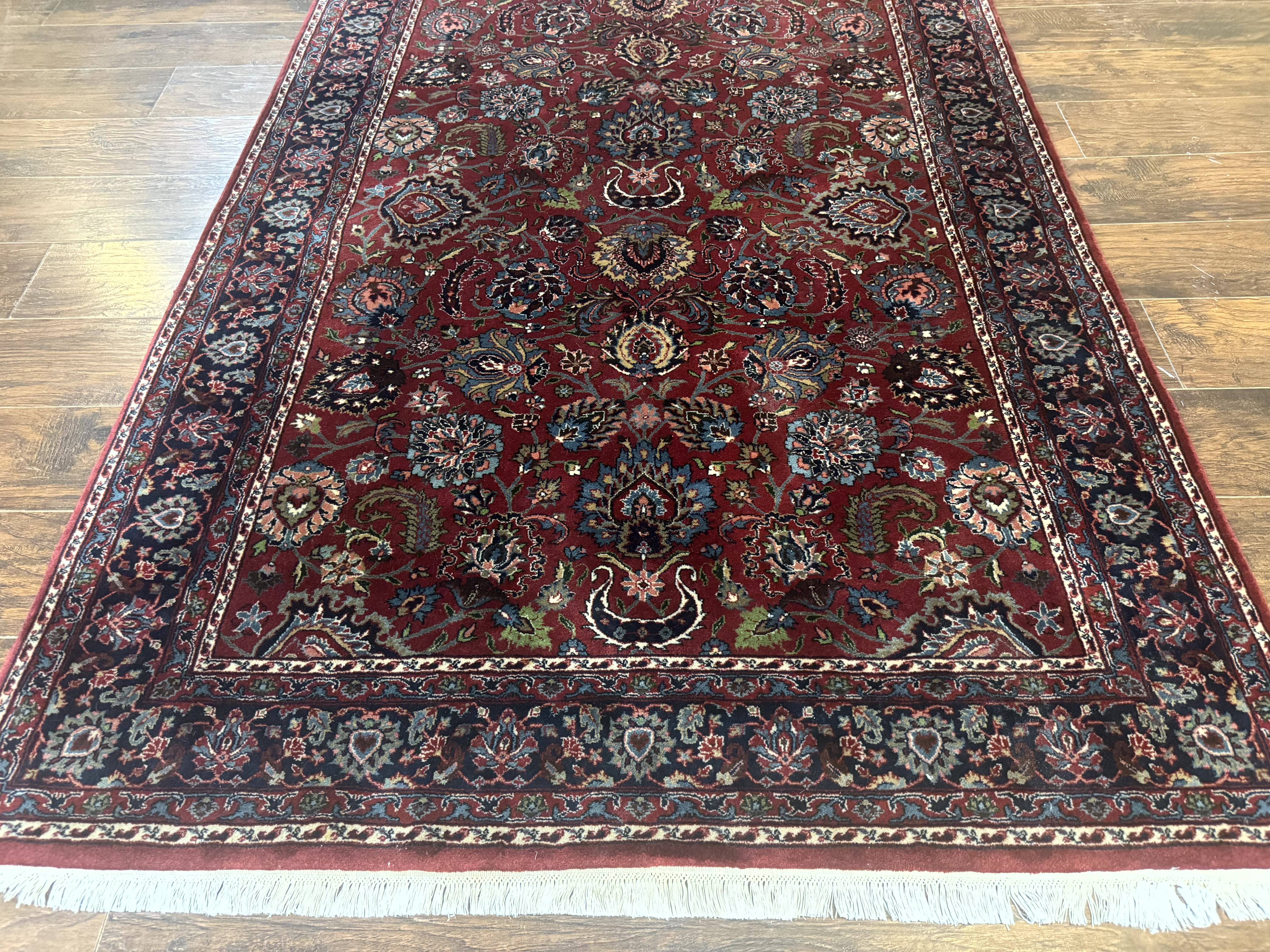 Indo Persian Rug 5x7, Vintage Traditional Floral Carpet, Burgundy and Navy Blue - Jewel Rugs