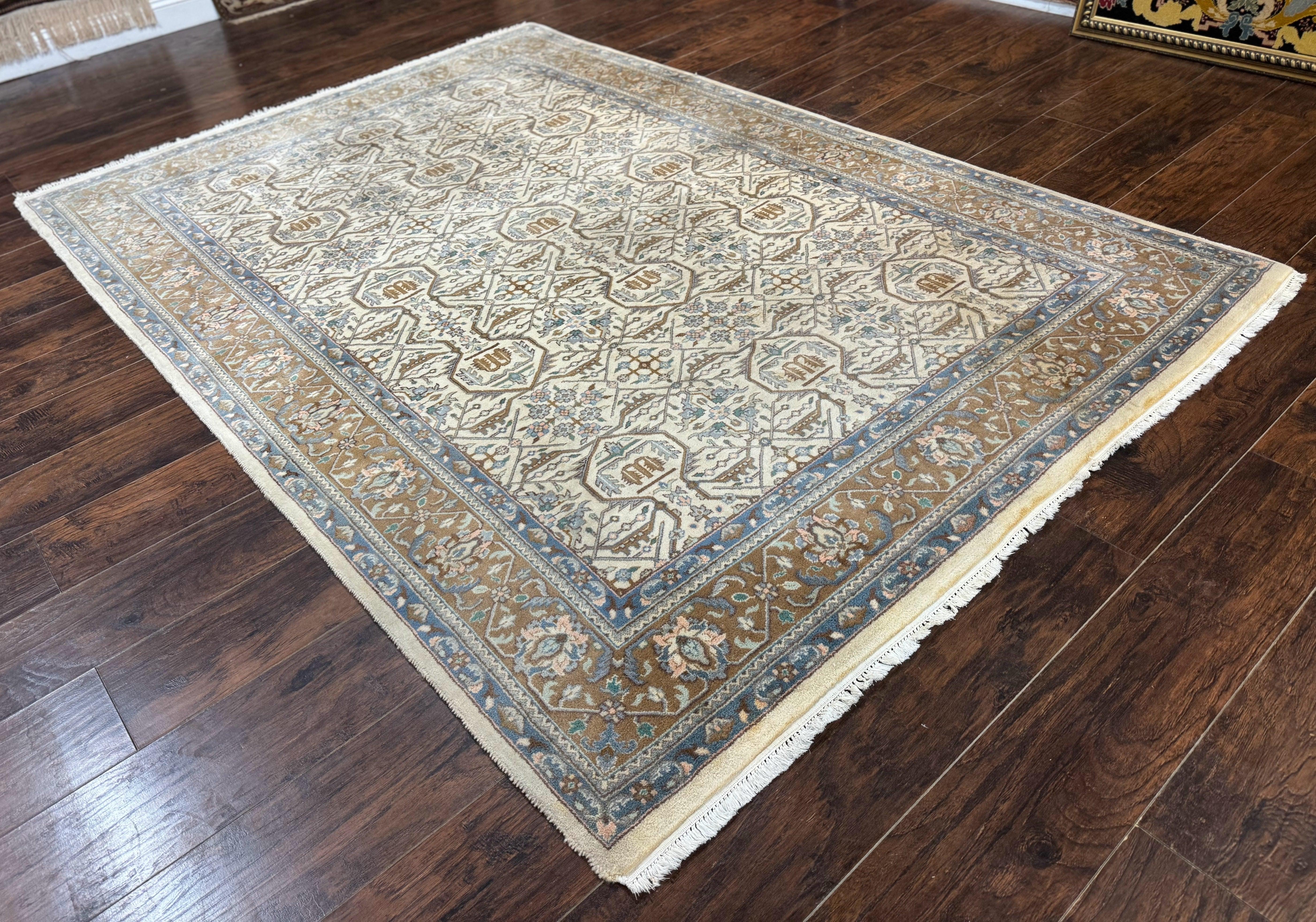 Indo Persian Rug 6x9, Beige, Allover Pattern, Vintage Wool Oriental Carpet - Jewel Rugs