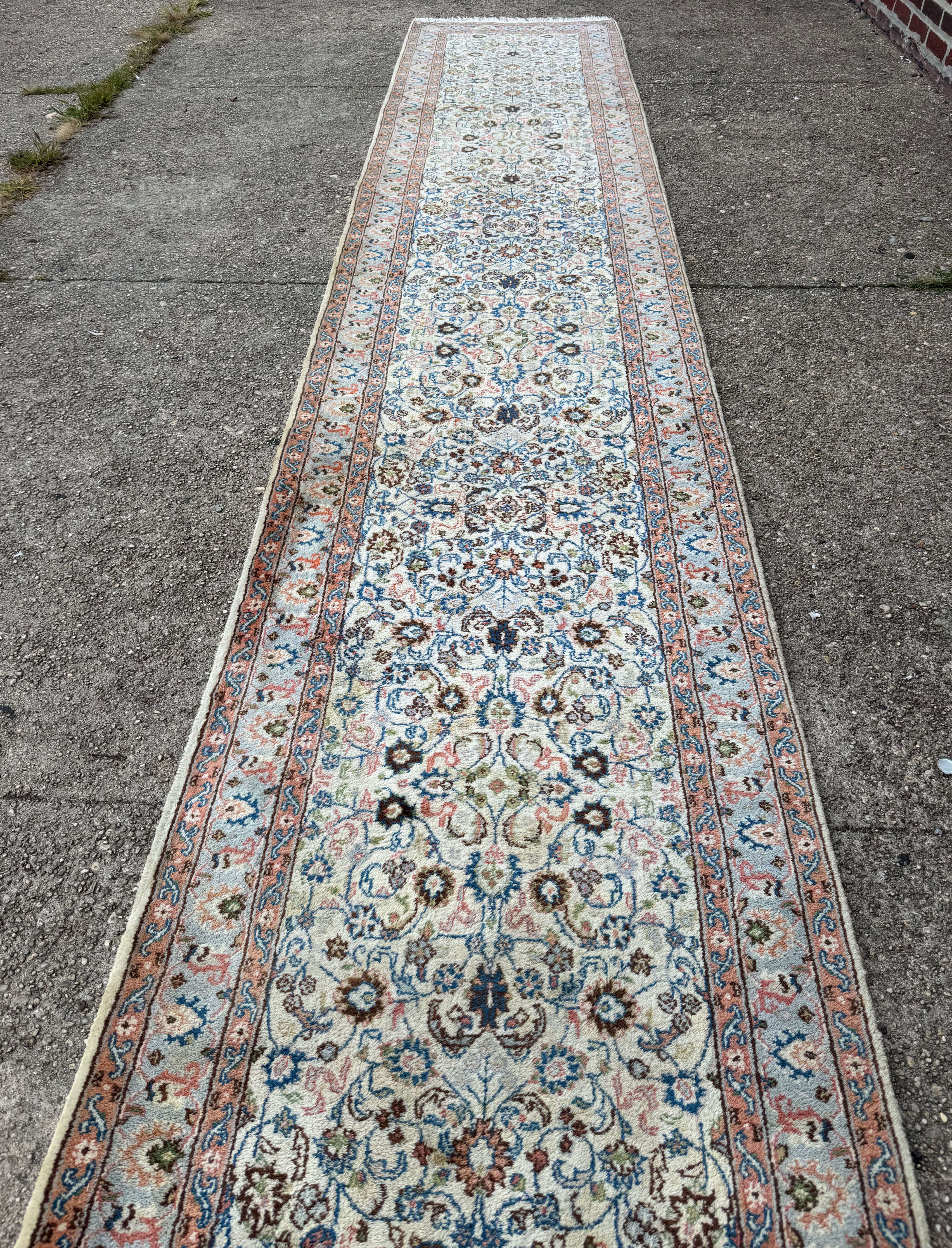 Indo Persian Long Runner Rug 3 x 25 ft, Ivory, Hand Knotted - Jewel Rugs