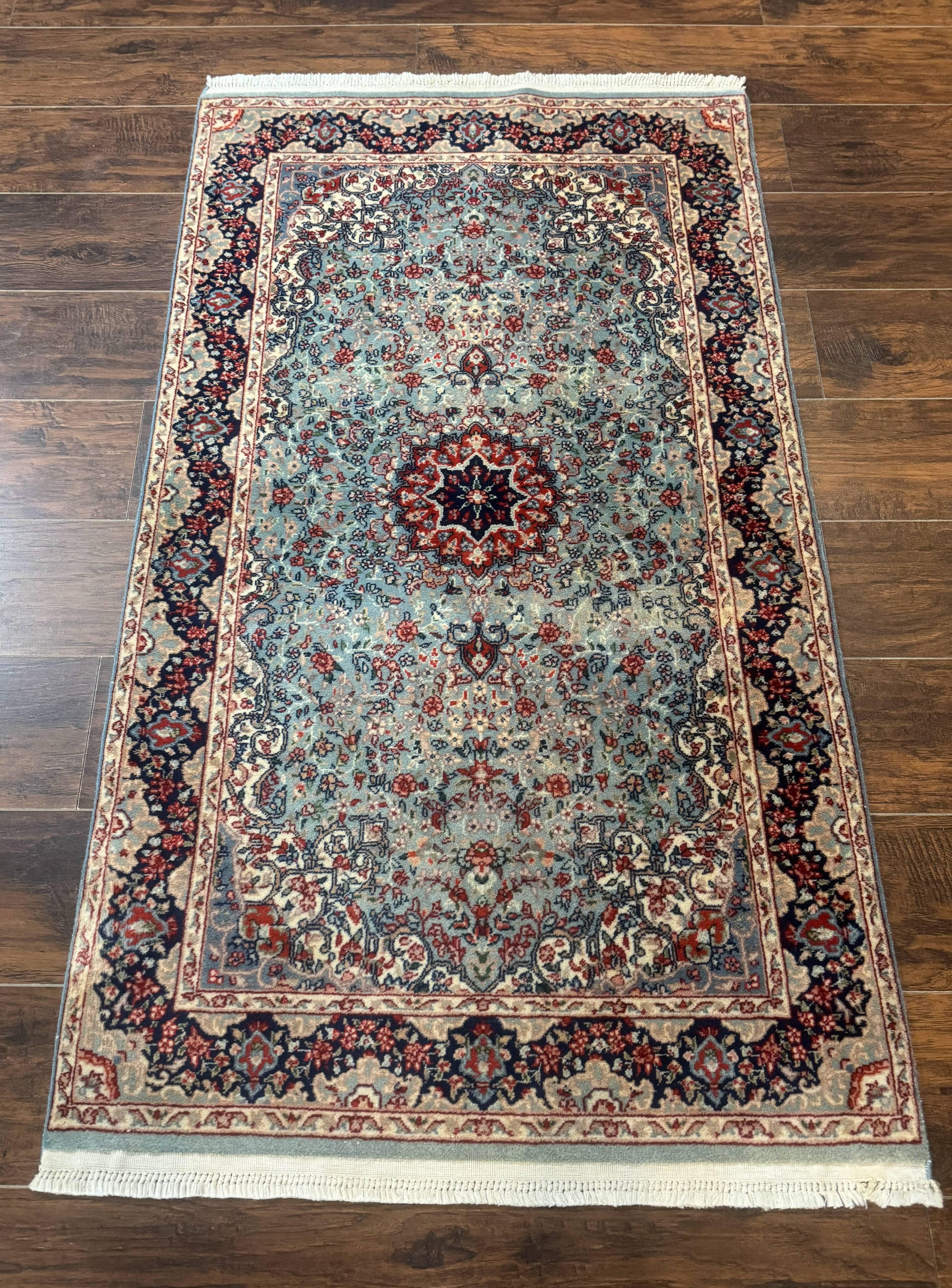 Indo Persian Kerman Rug 3x5, Light Blue, Floral Medallion - Jewel Rugs