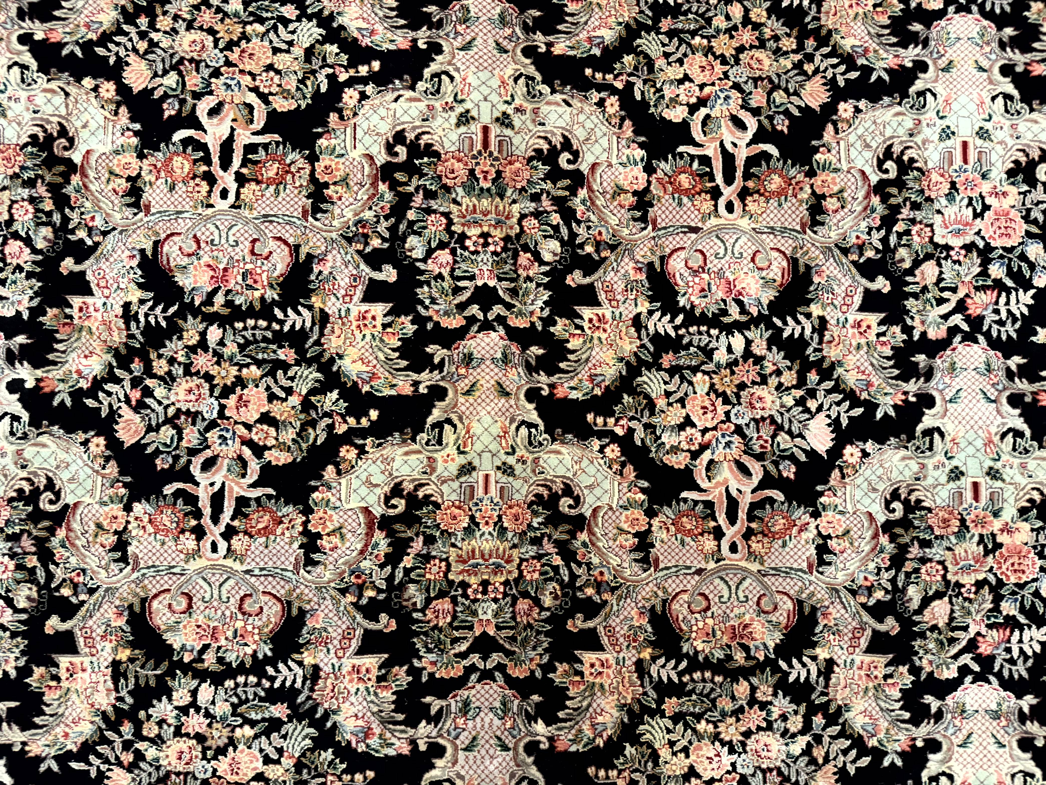 Sino Persian Rug 9x12, Black, Floral Bouquets - Jewel Rugs