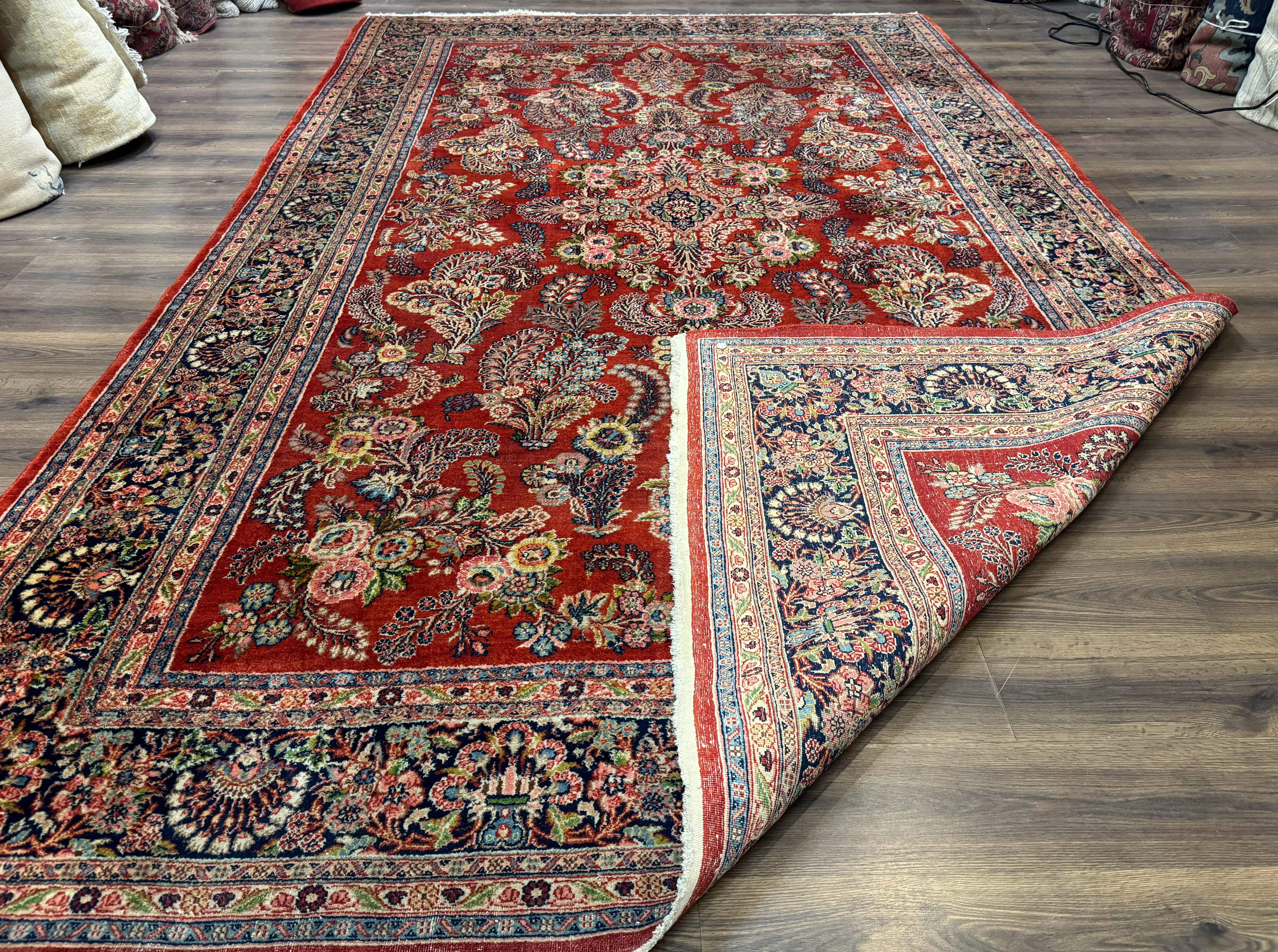 Persian Sarouk Rug 9x14 – Red and Navy, Floral Allover - Jewel Rugs