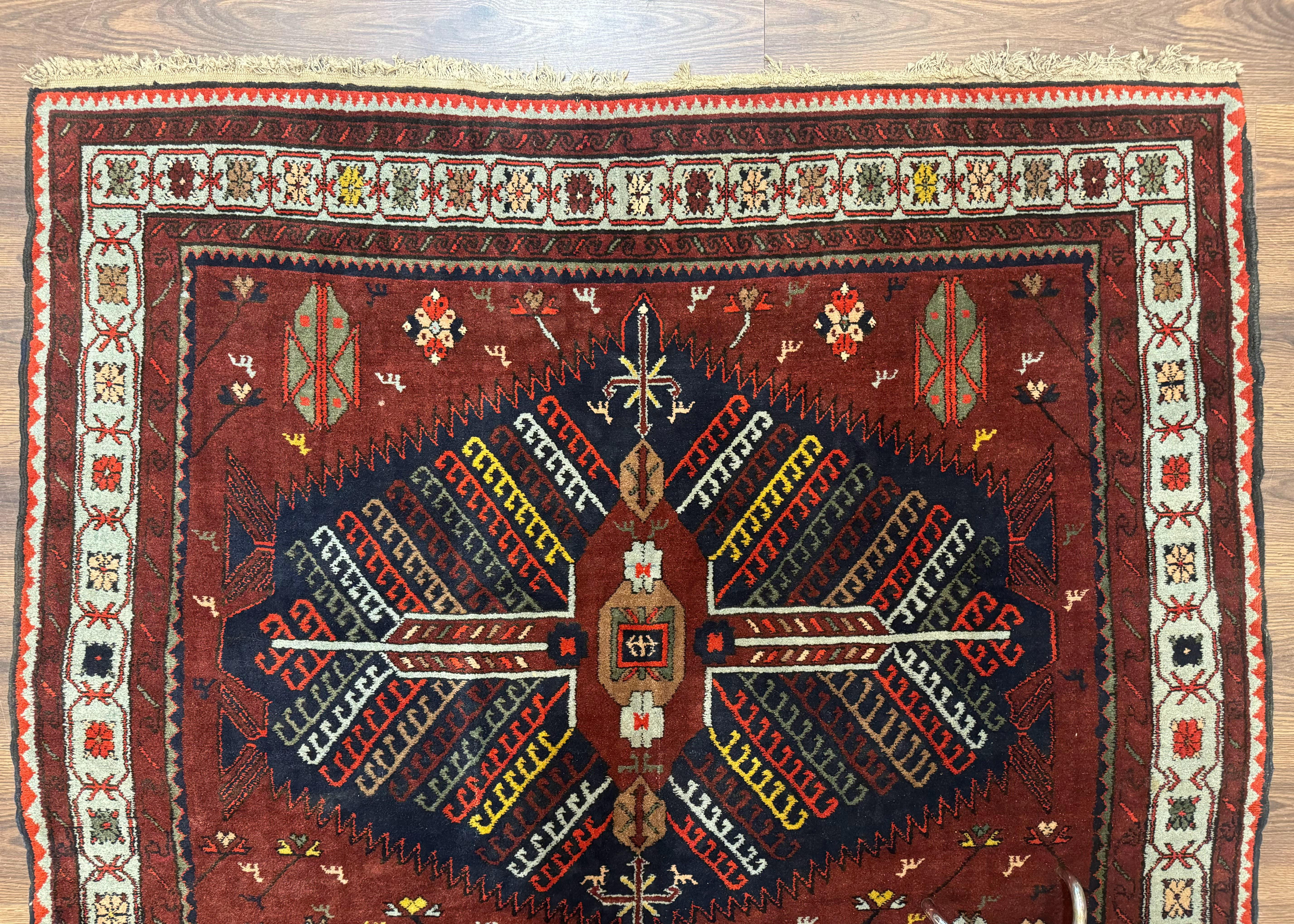 Antique Persian Tribal Rug 5 x 7.8, Triple Medallions, Red, Persian Afshar Rug - Jewel Rugs