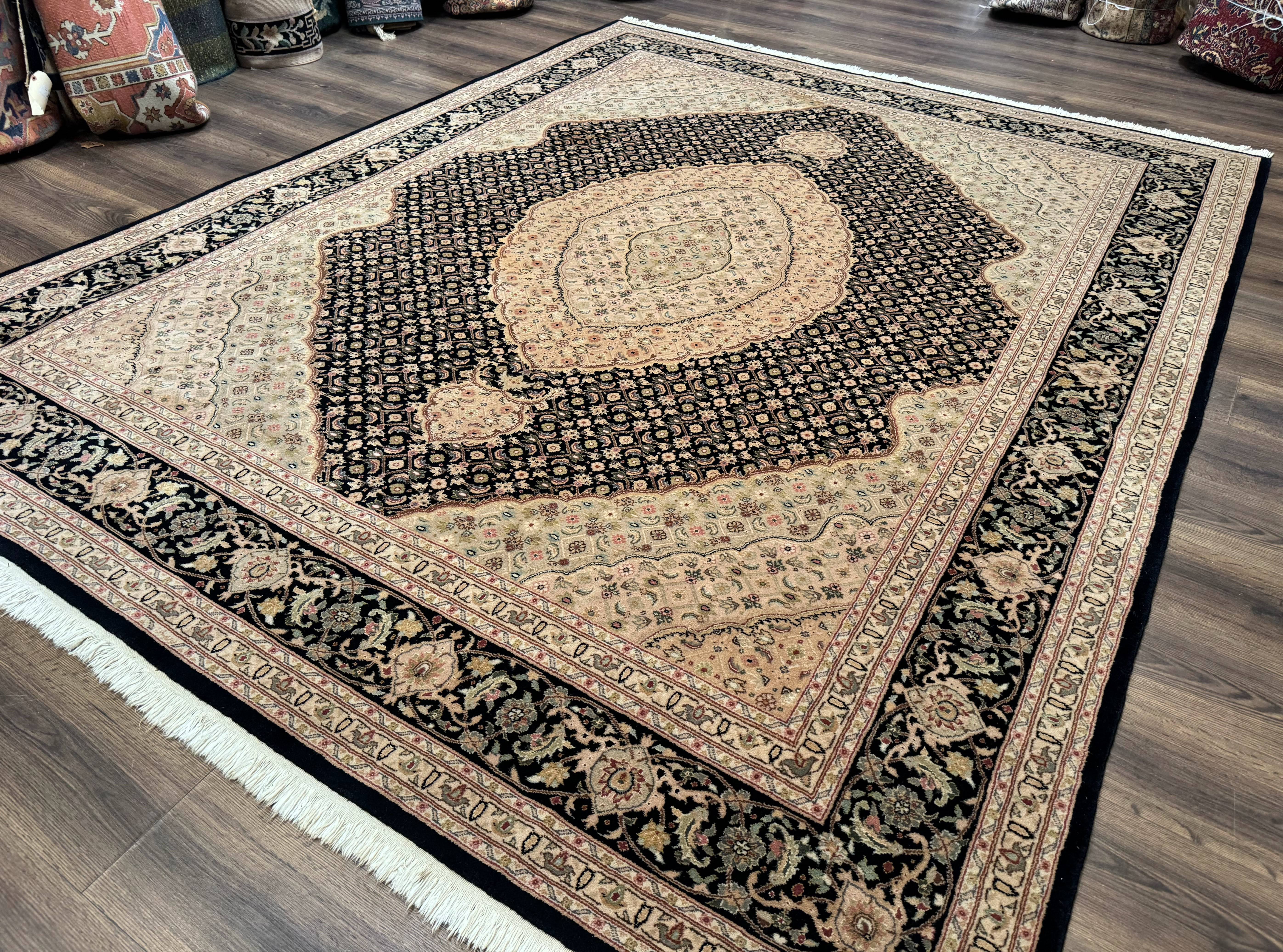 Sino Persian Rug 8x10, Herati Mahi Pattern, Fine 170 KPSI, Black, Wool and Silk Highlights - Jewel Rugs