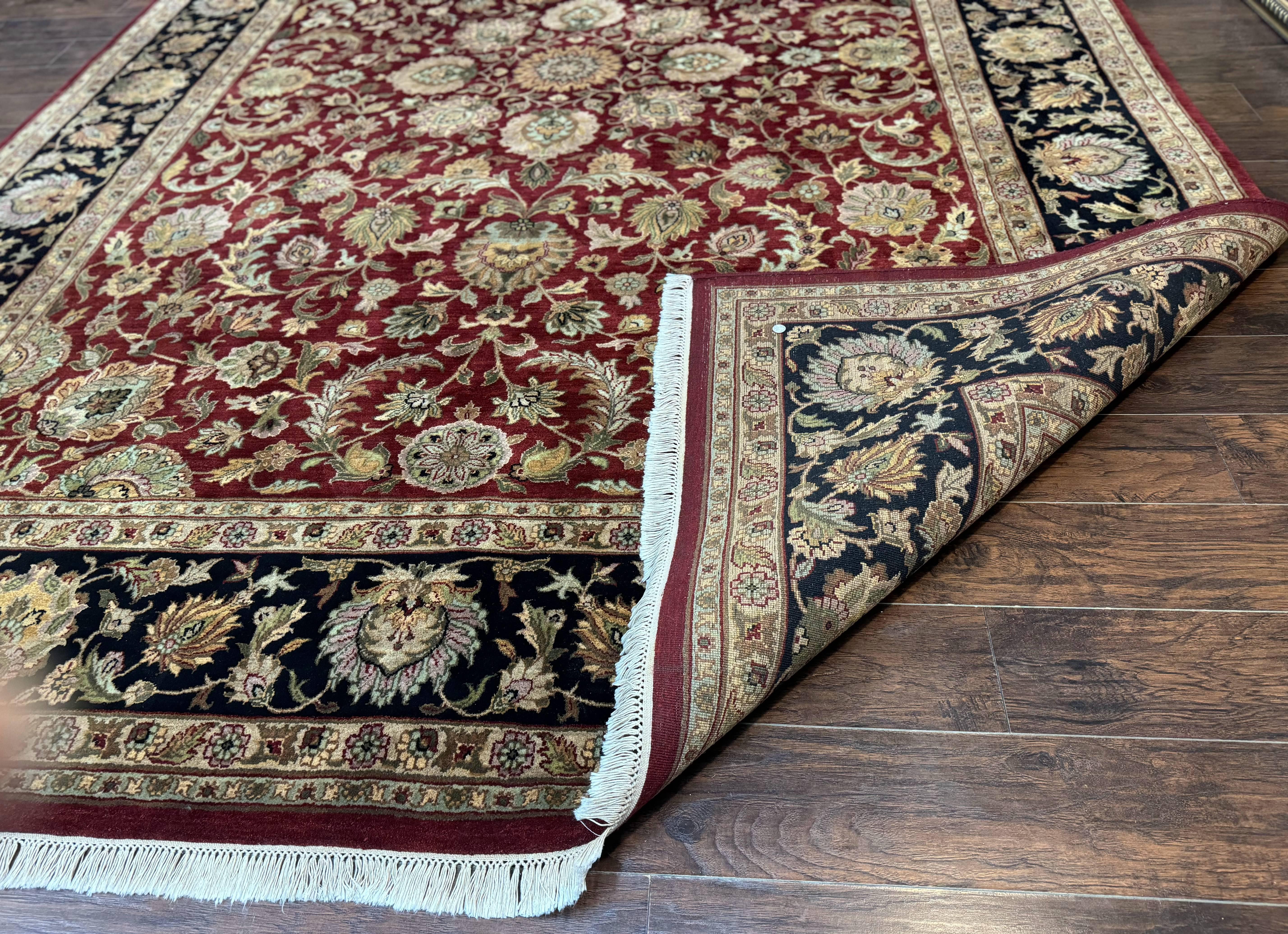 Indian Agra Rug 10x14, Traditional Oriental Carpet, Room Sized Wool Area Rug, Floral, Maroon - Jewel Rugs