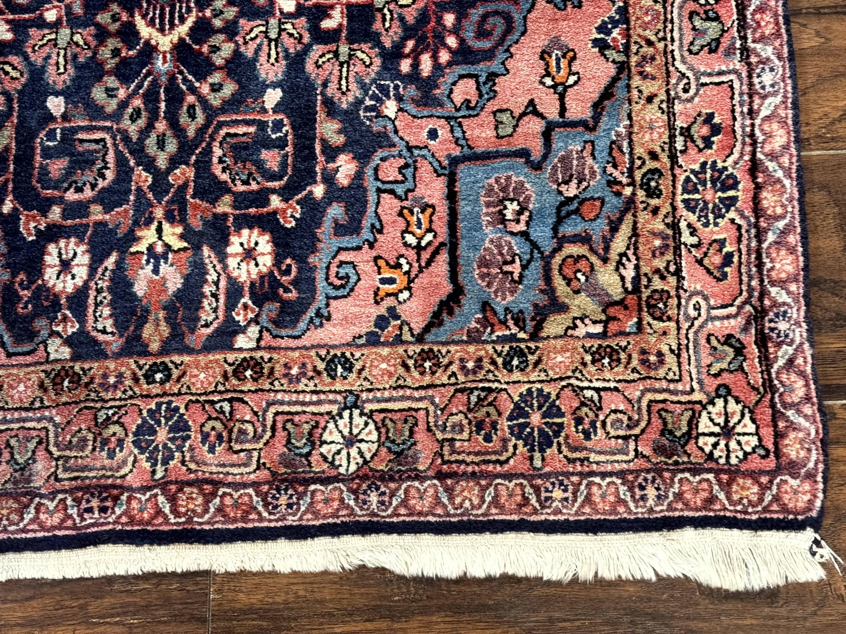 Persian Rug 3x5, Jozan Sarouk Rug, Navy Blue and Coral, Medallion Rug, Semi Antique - Jewel Rugs