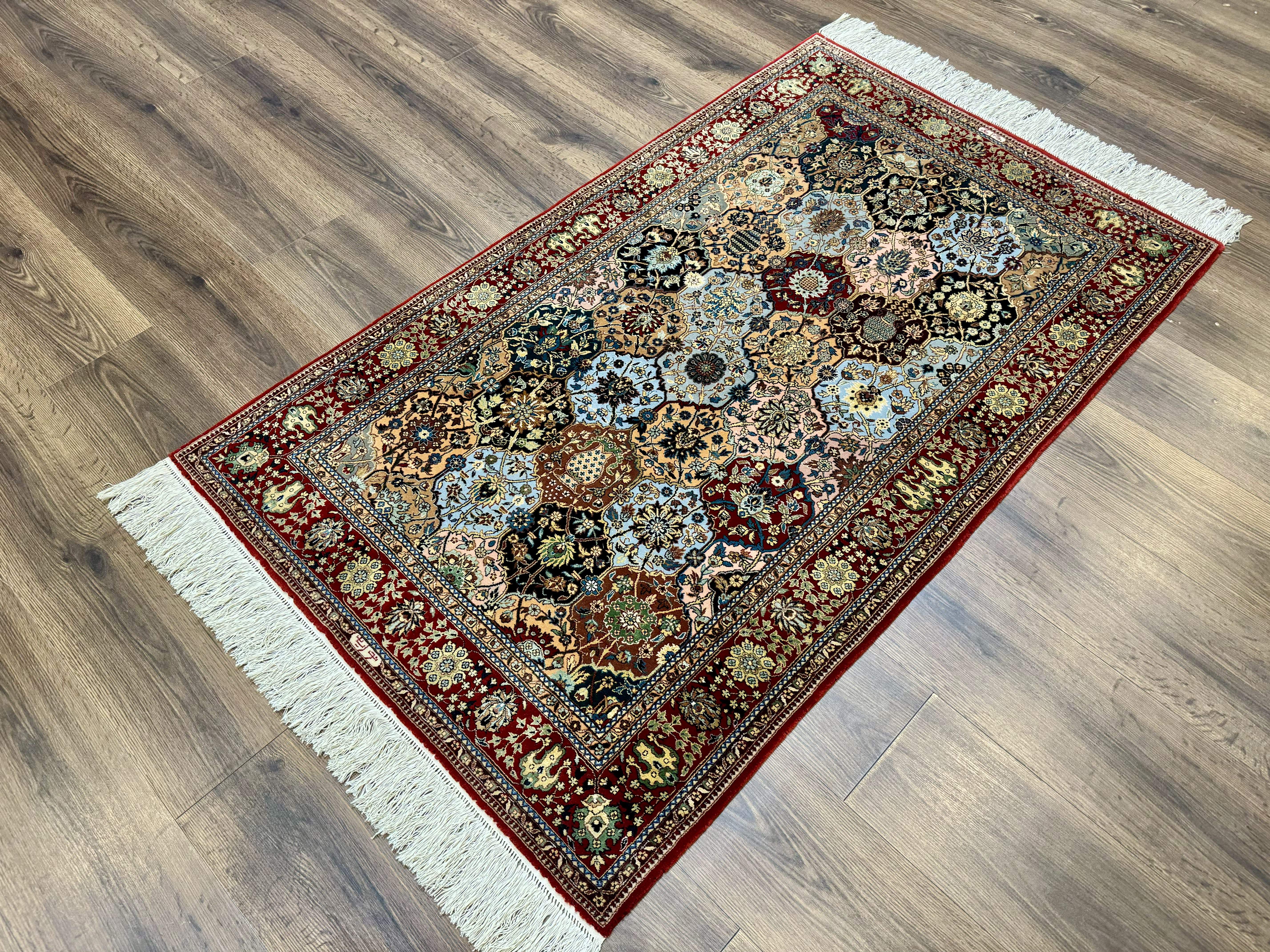 Sino Persian Qum Rug 3x5 – Multicolor, Hand-Knotted, Wool on Silk, Very Fine 480 KPSI - Jewel Rugs