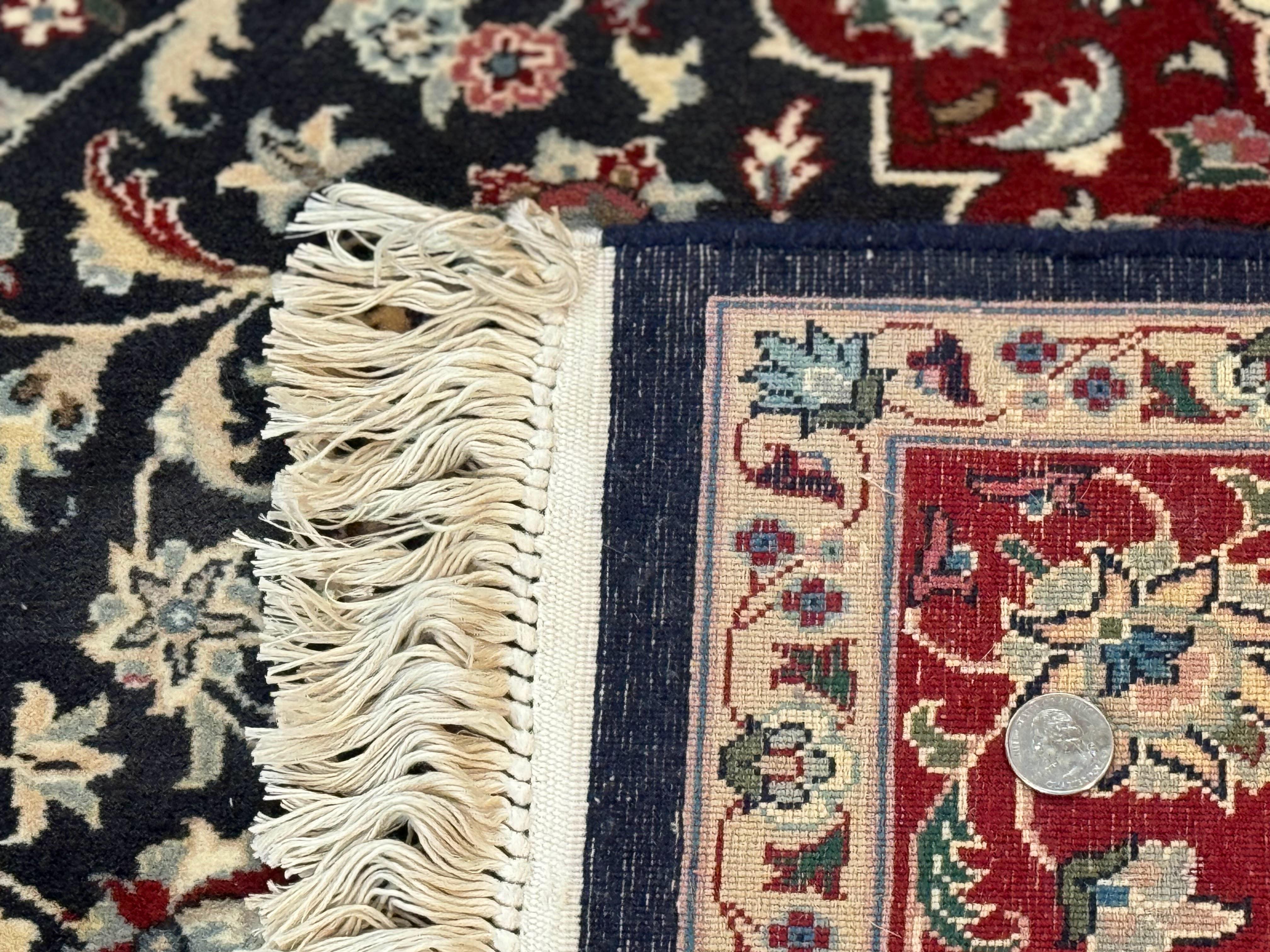 Dark Blue Persian Rug 4x6, Fine 260 KPSI, Traditional Oriental Carpet, Dark Blue and Dark Red, Pak Persian Rug, Floral Medallion, Handmade - Jewel Rugs