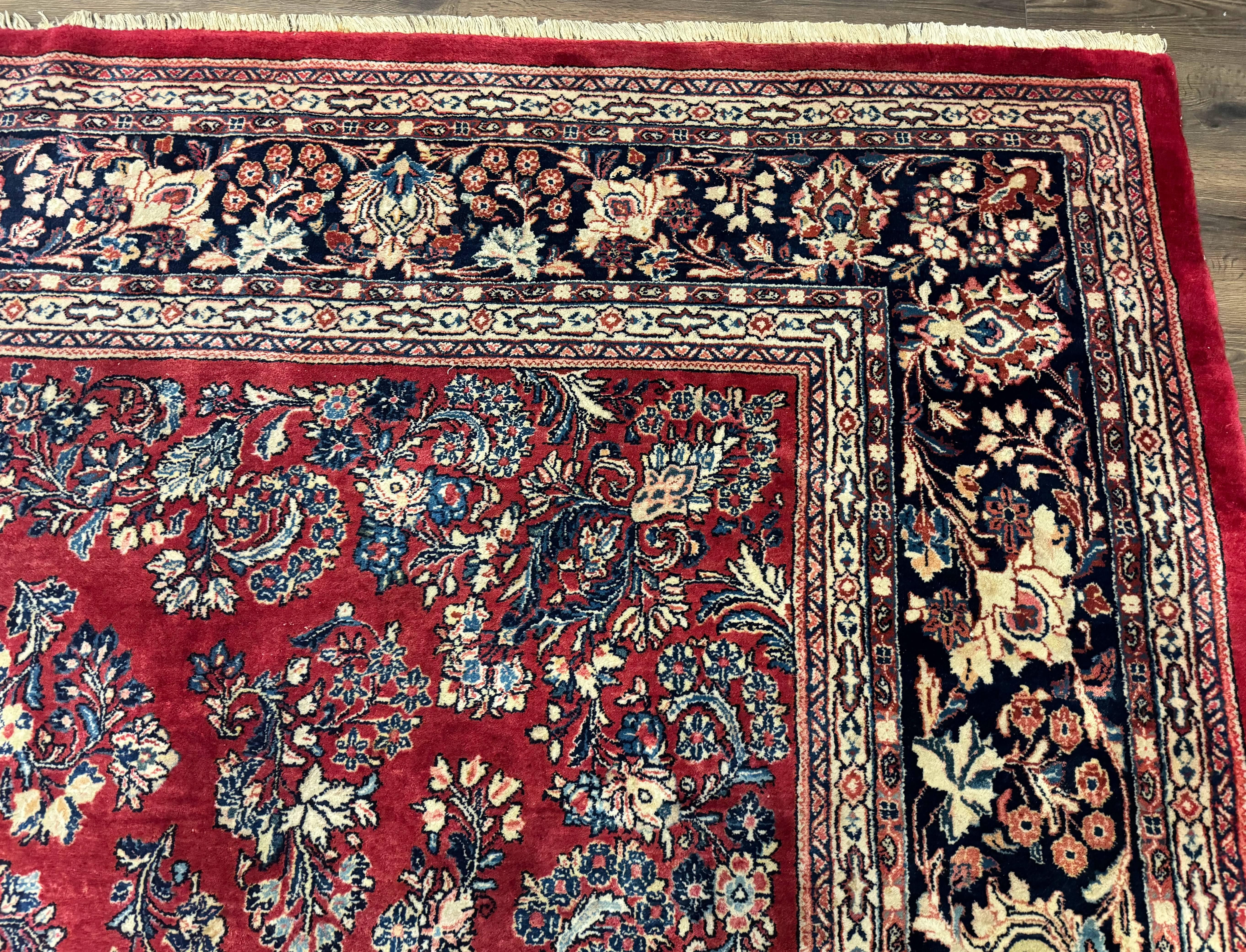 Large Persian Sarouk Rug 12x16, Palace Sized Antique Persian Carpet, Red, Allover Pattern, Handmade Wool Rug - Jewel Rugs