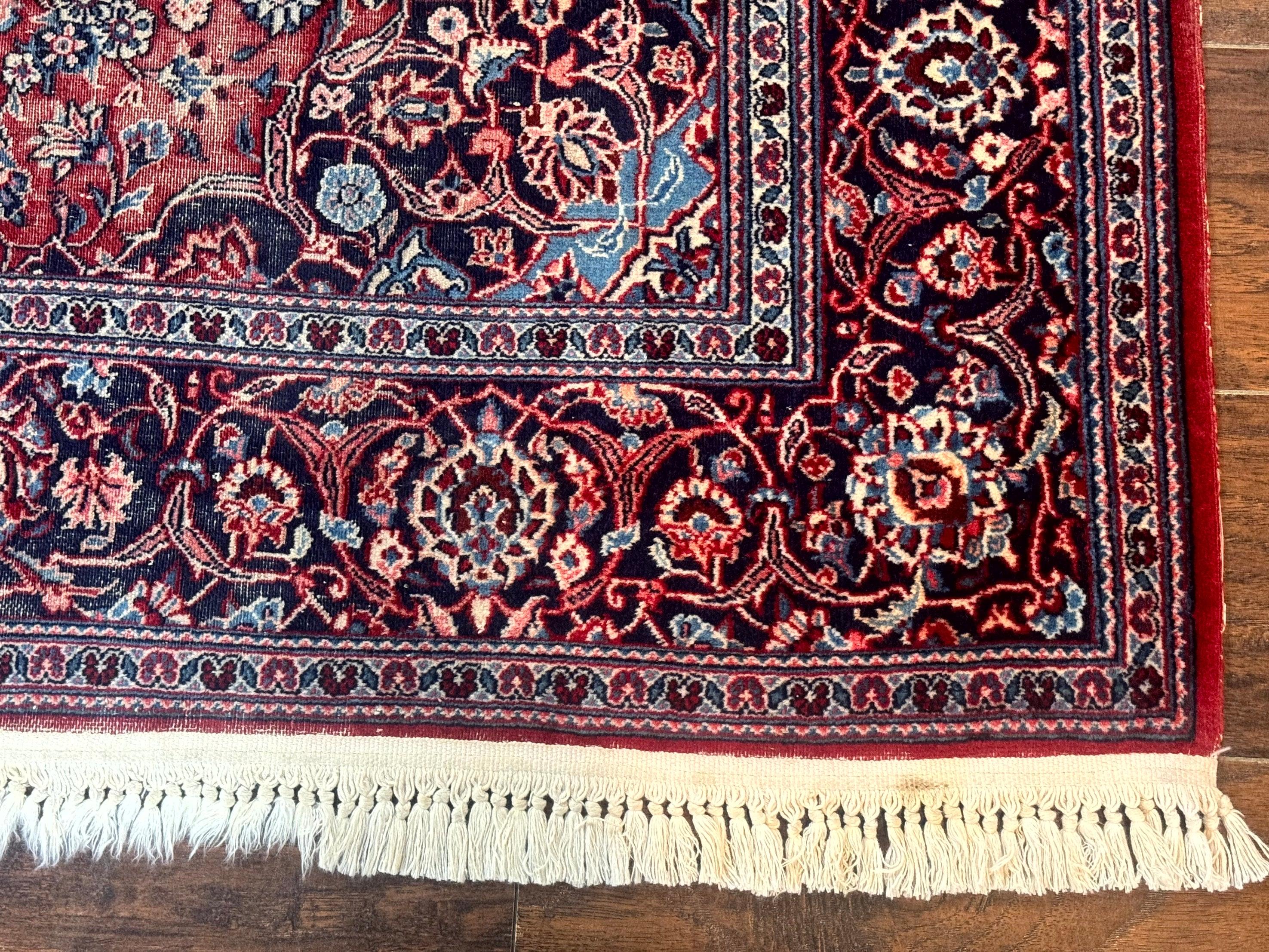 Antique Persian Kashan Rug 4x7, Red and Navy Blue, Floral Medallion, Traditional Oriental Carpet, Medium Low Pile - Jewel Rugs