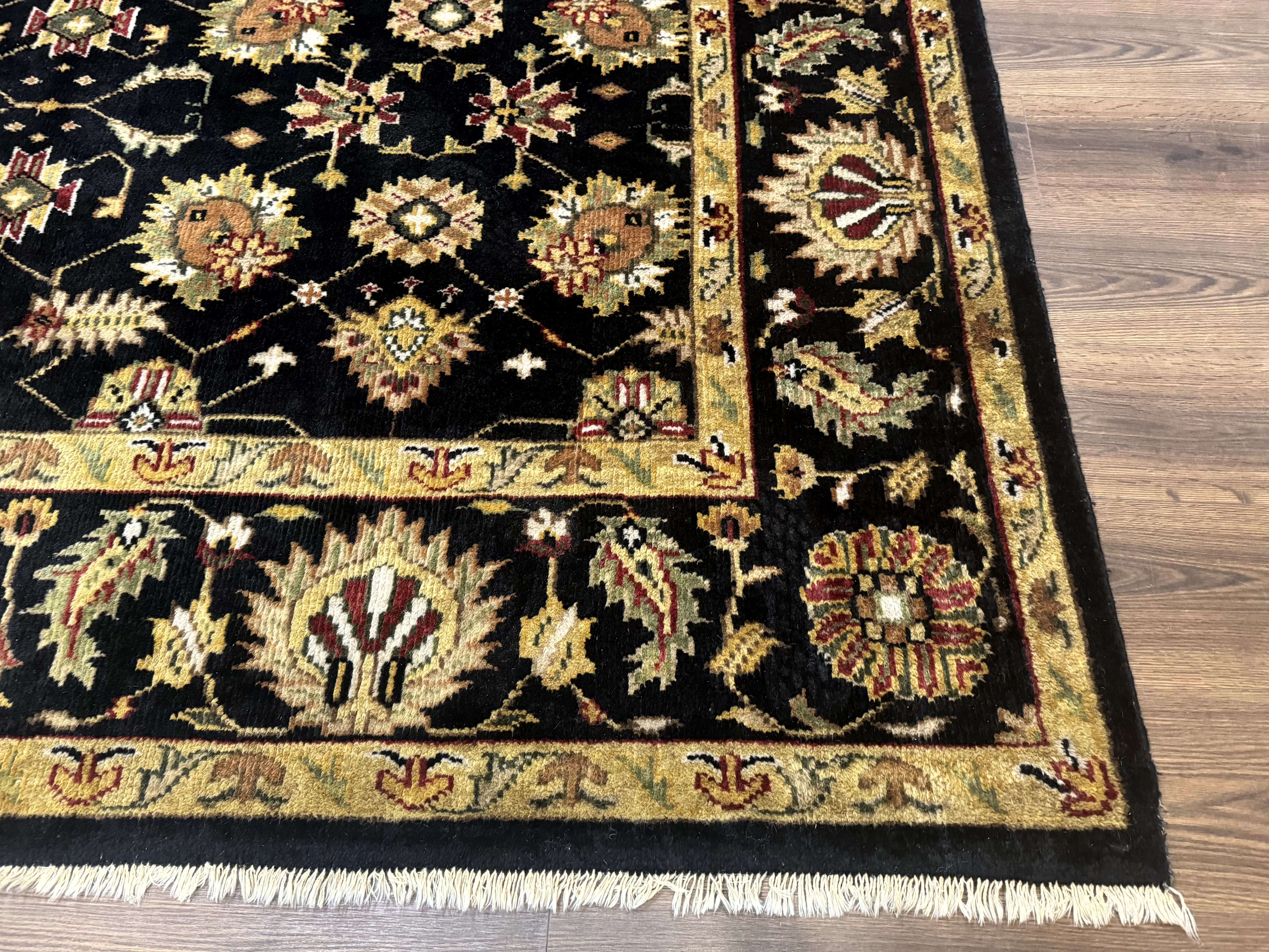 Indo Persian Mahal Rug 8x10, Black and Gold, Wool Hand Knotted Oriental Carpet - Jewel Rugs