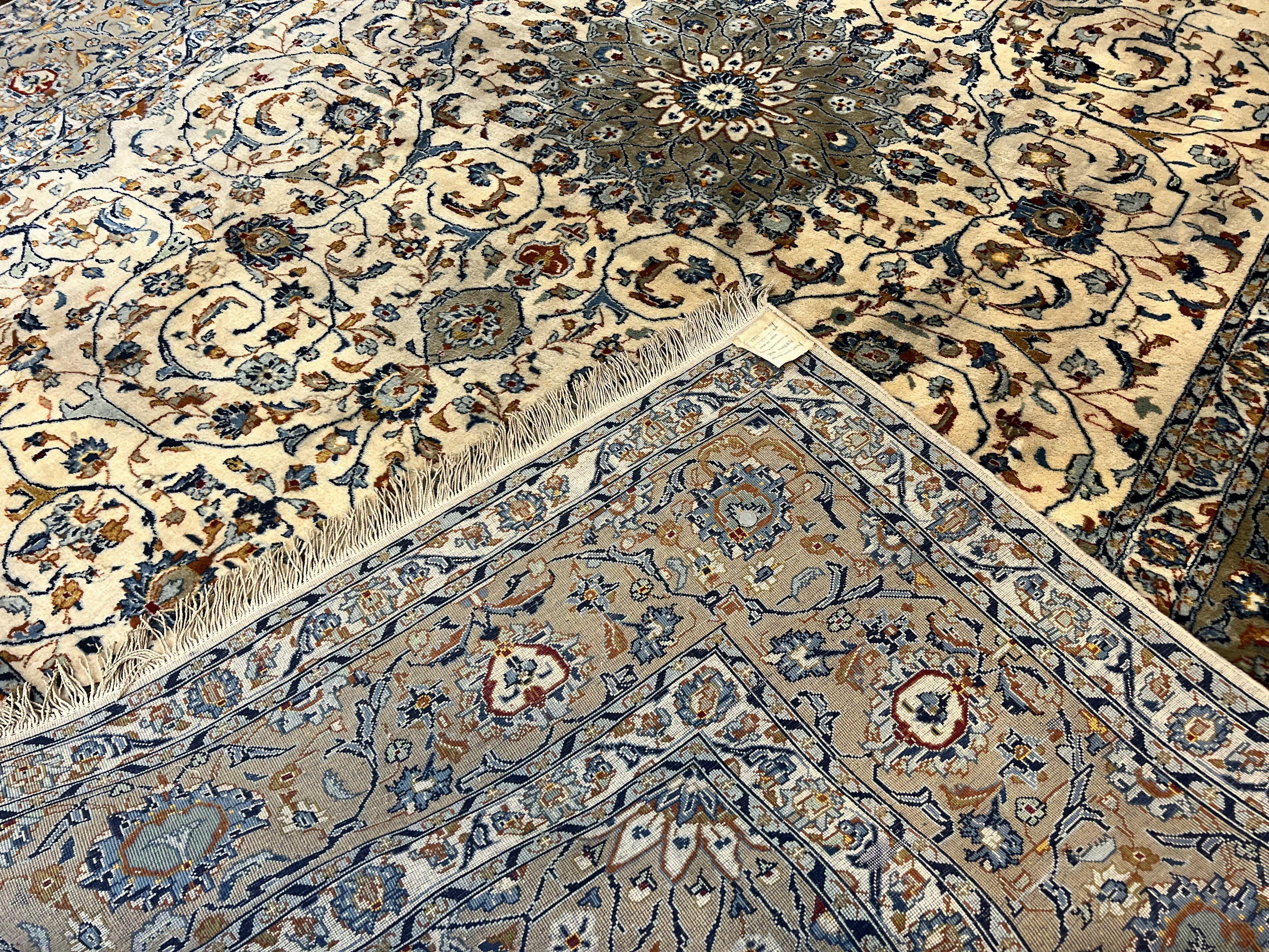 Persian Kashan Rug 10x13, Floral Medallion, Cream, Hand Knotted Antique Persian Carpet, Large Wool Rug - Jewel Rugs