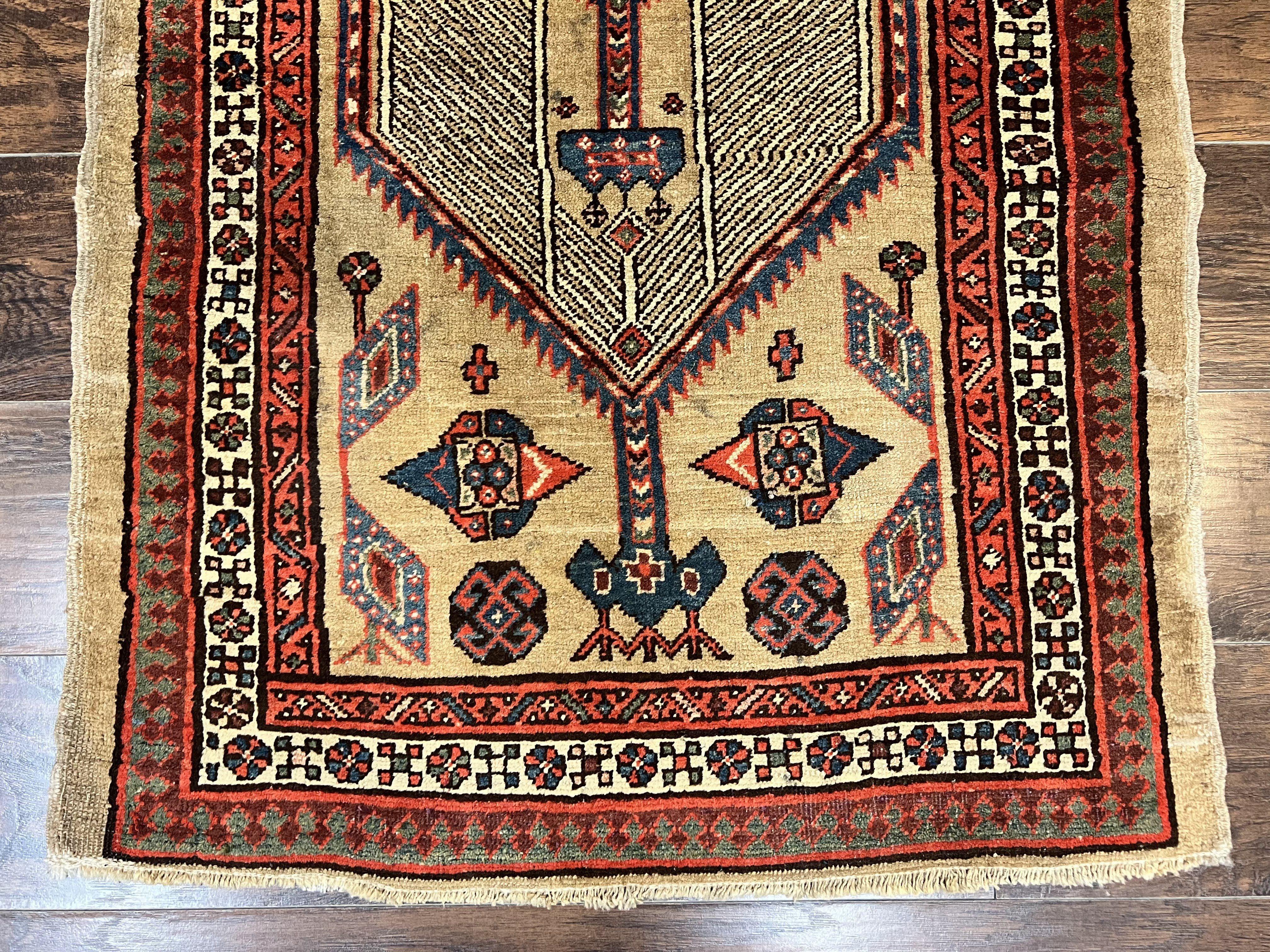Antique Persian Runner 3 x 7, Camel Hair Runner 3x7 ft, Handmade Hallway Rug, Geometric Design, Tribal Rug, Persian Sarab Rug 3x7 - Jewel Rugs