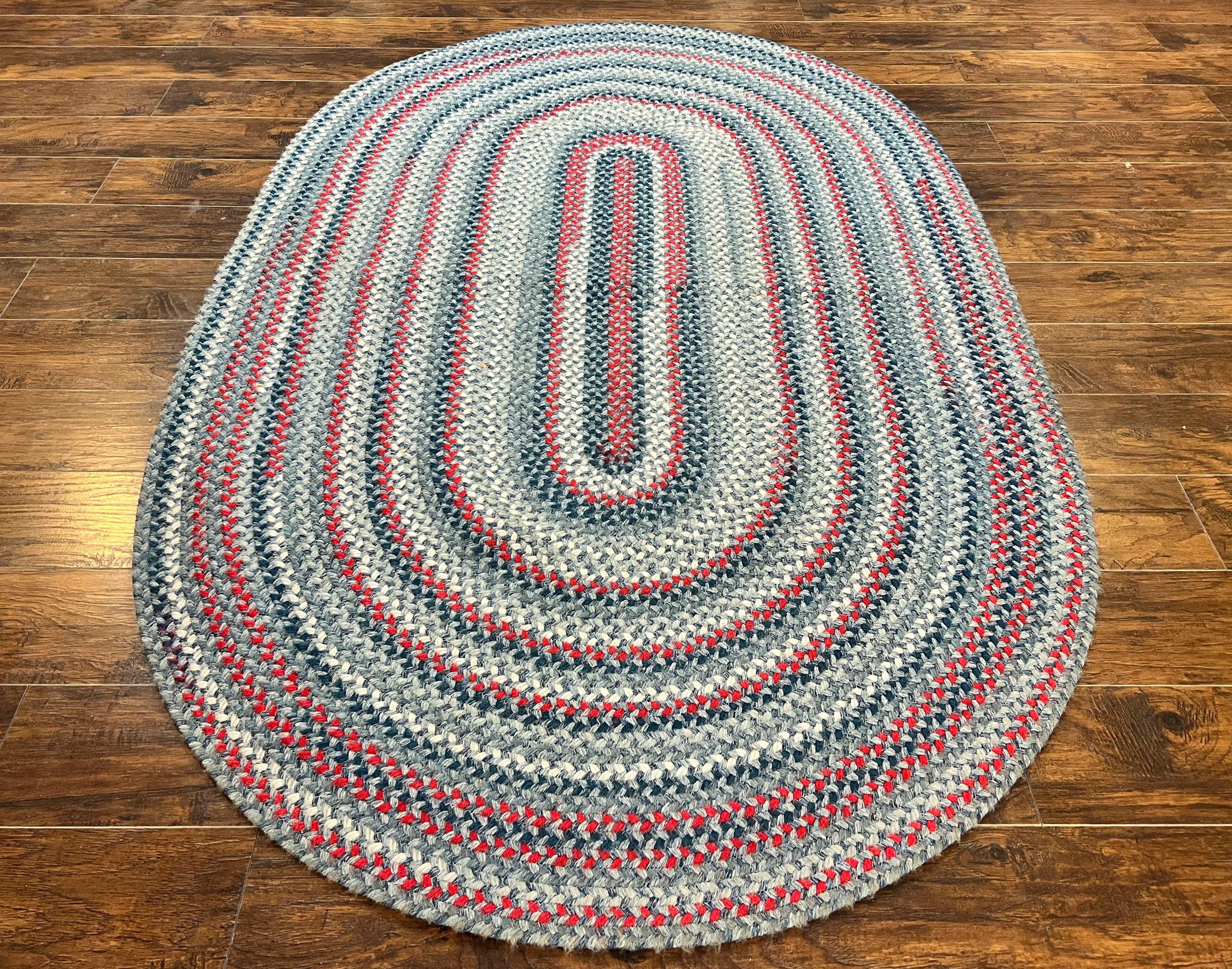 American Oval Braided Rug 5x8, Vintage Multicolor Handmade Wool 5 x 8 Carpet - Jewel Rugs