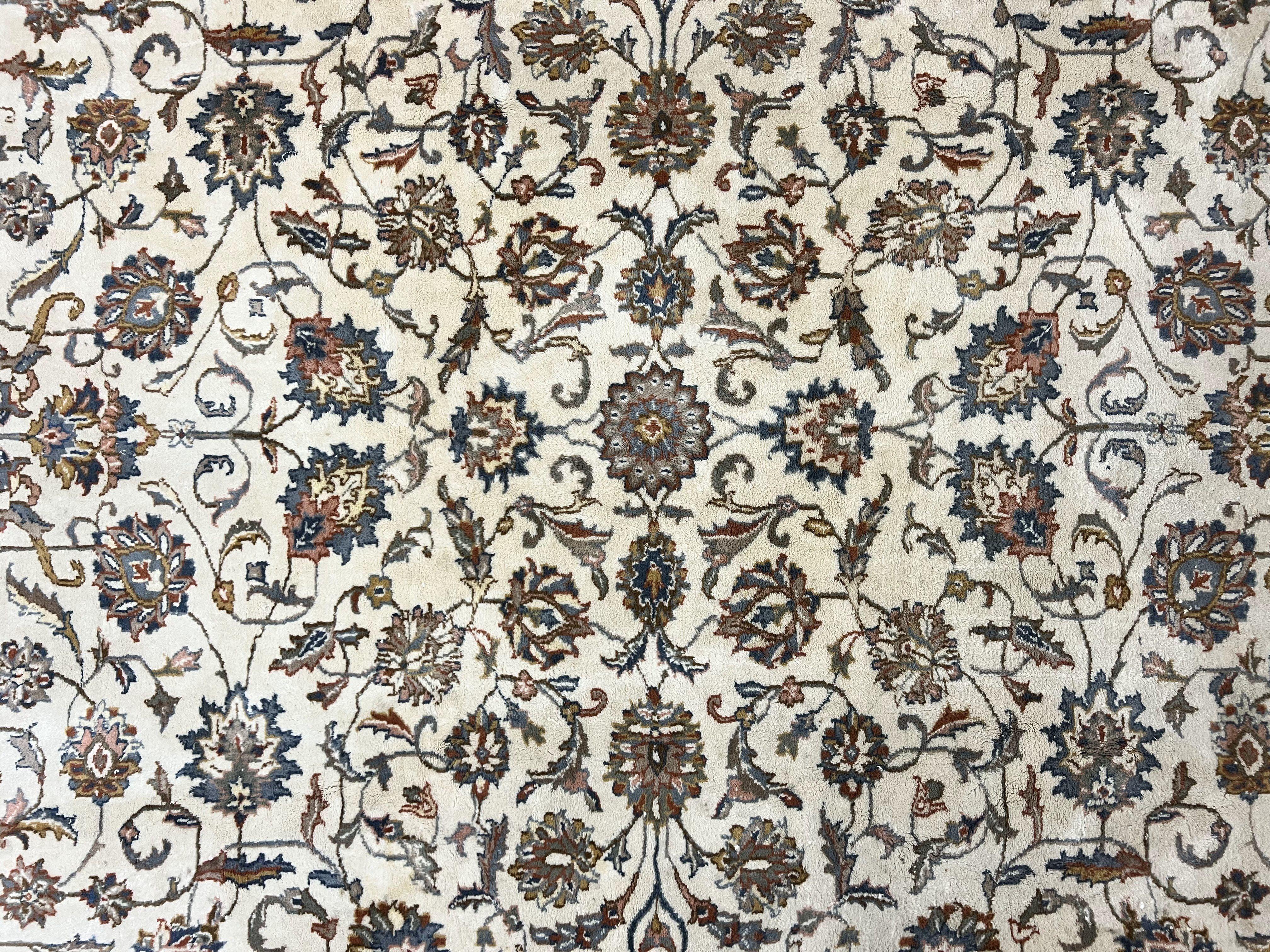 Indo Persian Rug 8x10, Floral Allover, Ivory and Gray, Handmade Vintage Wool Carpet - Jewel Rugs