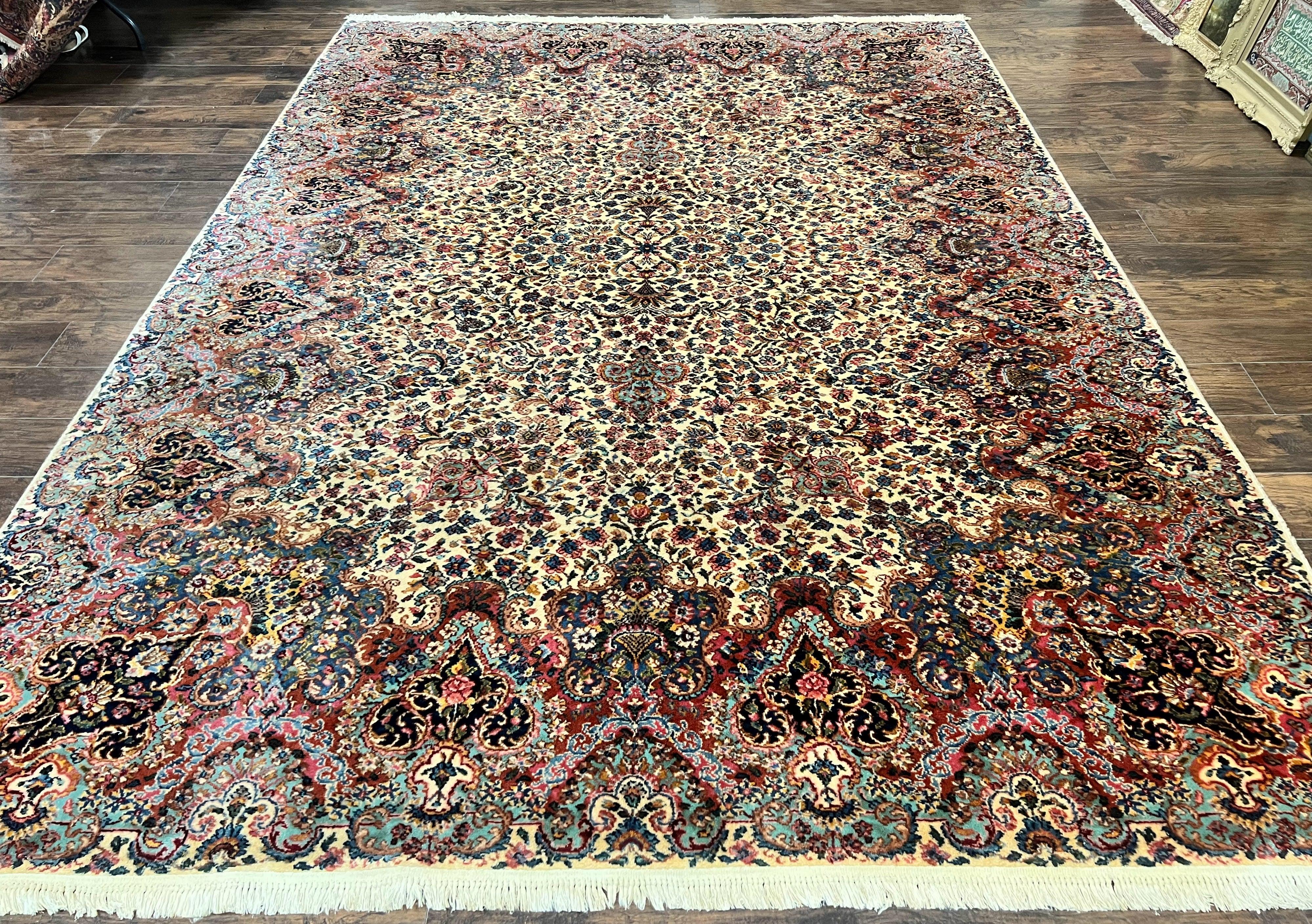 Karastan Ivory Kirman Rug 8.8 x 12, Karastan Floral Kirman #759, Wool Karastan Carpet, Vintage Karastan Rug, Original Karastan Rug Rare - Jewel Rugs
