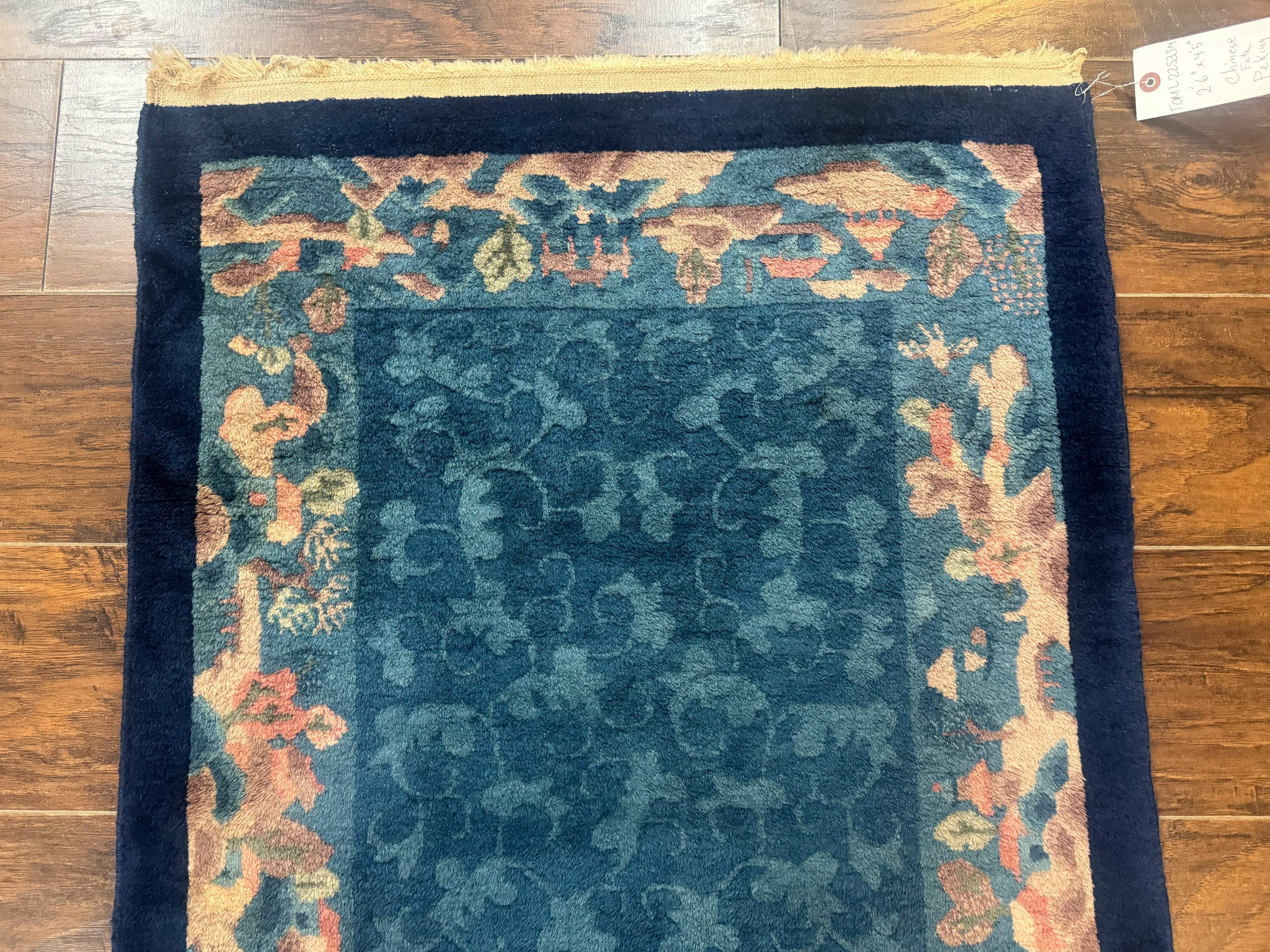 Blue Chinese Wool Rug 2.5 x 4, Peking Rug, Fete Rug, Semi Antique Chinese Carpet - Jewel Rugs