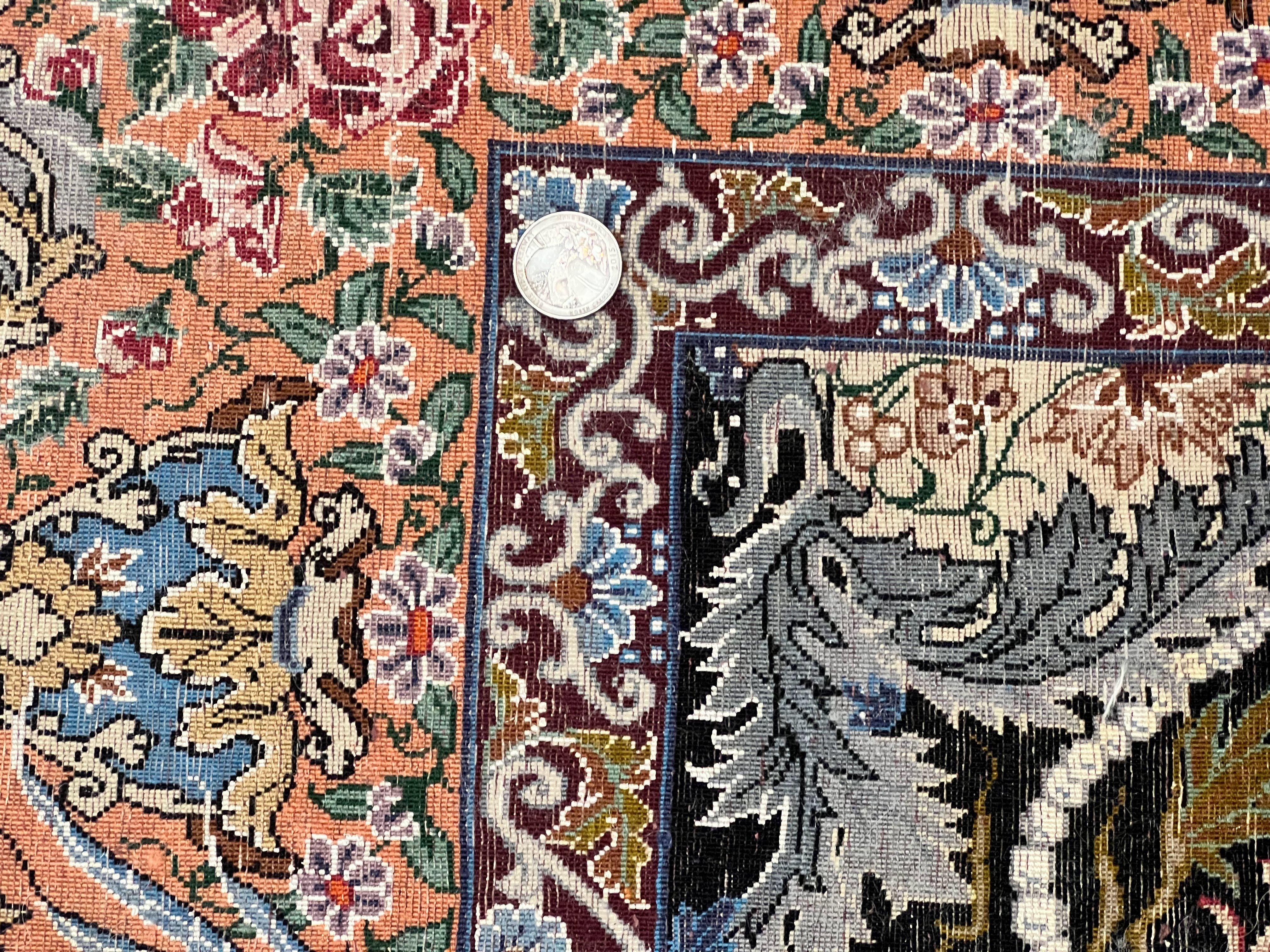 Wonderful Persian Isfahan Rug 3.7 x 5, Kork Wool on Silk Foundation, Very Fine 460 KPSI, Tree of Life Persian Vase Design Animal Pictorials Peacocks - Jewel Rugs