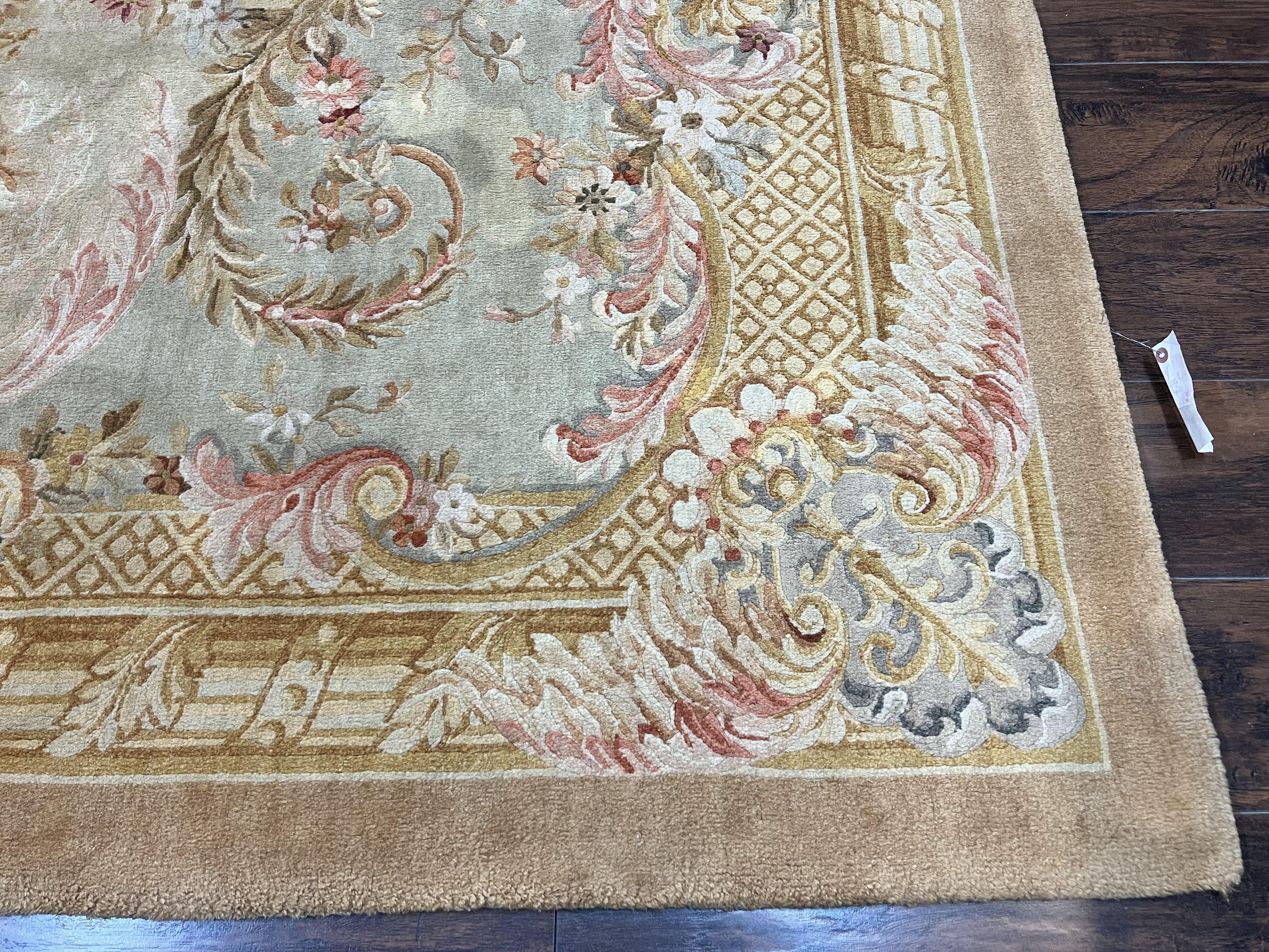 Aubusson Rug 9x12, Wool Hand Knotted Vintage Carpet, European Design, Elegant Room Sized Rug 9 x 12 - Jewel Rugs