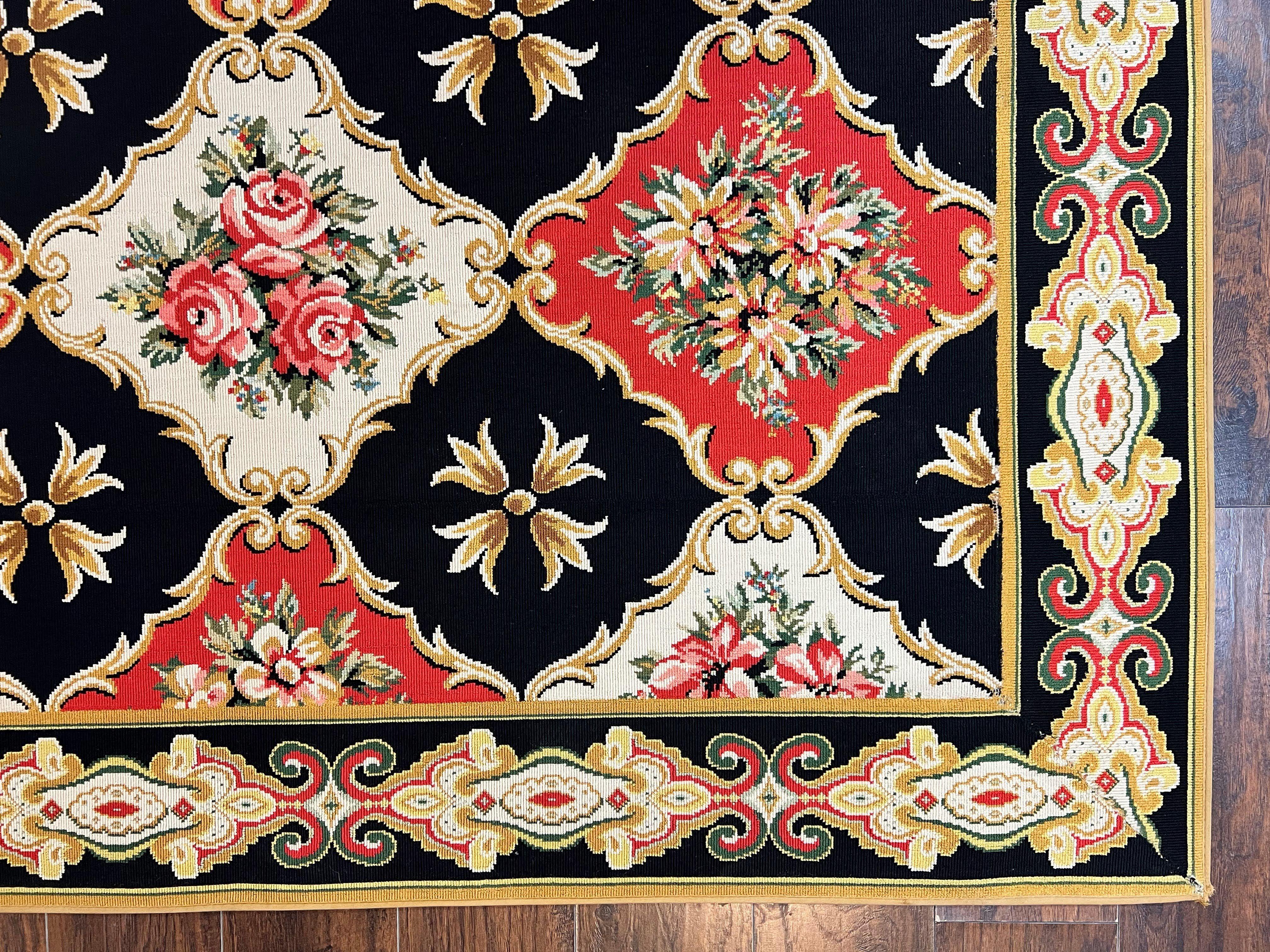 Large Stark Area Rug 9.6 x 11.7, Custom Vintage Stark Carpet, Red Black Ivory, European Design, Panels, Florals - Jewel Rugs