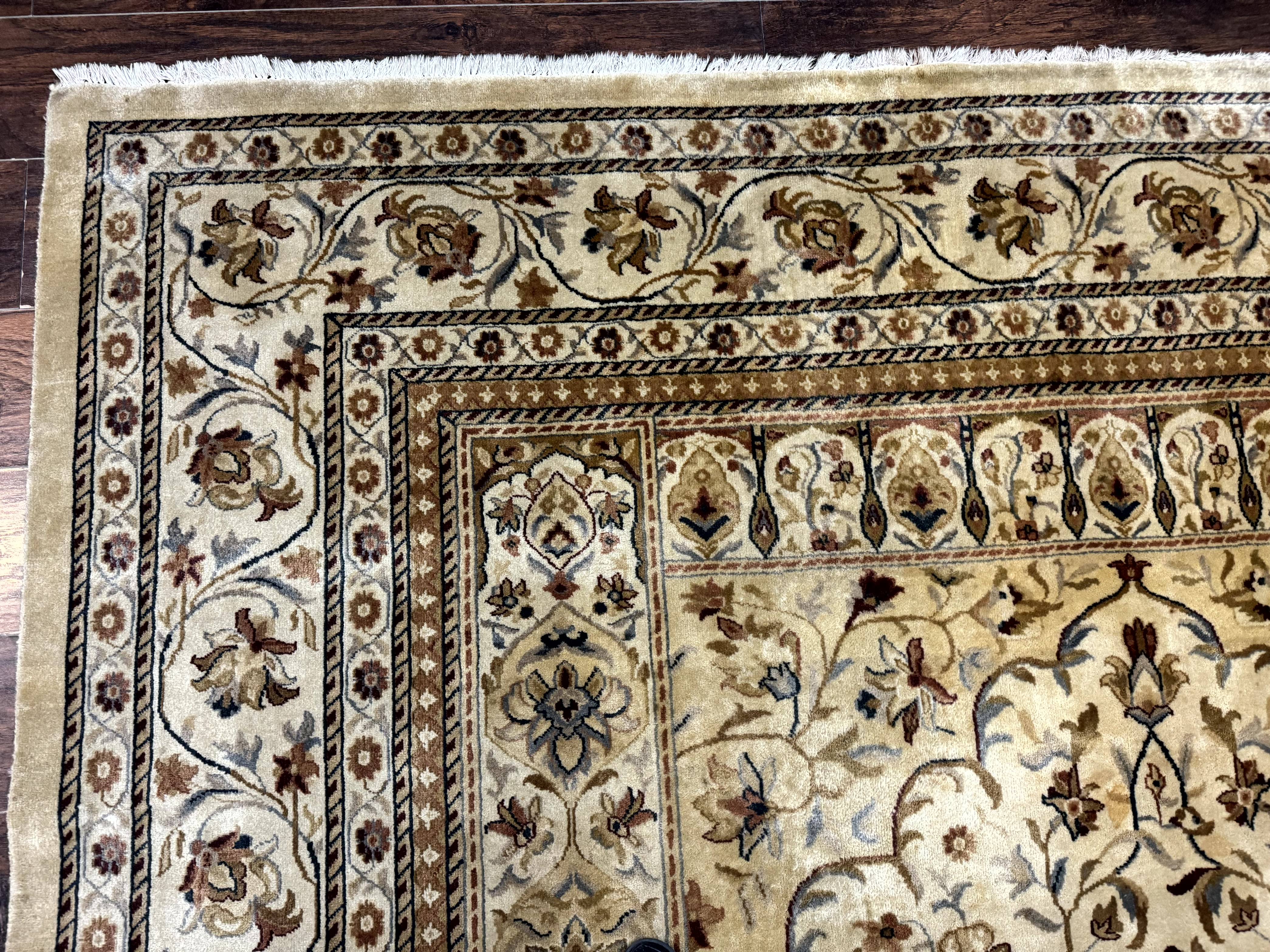 Indo Persian Rug 8x11, Beige, Handmade Vintage Traditional Carpet - Jewel Rugs